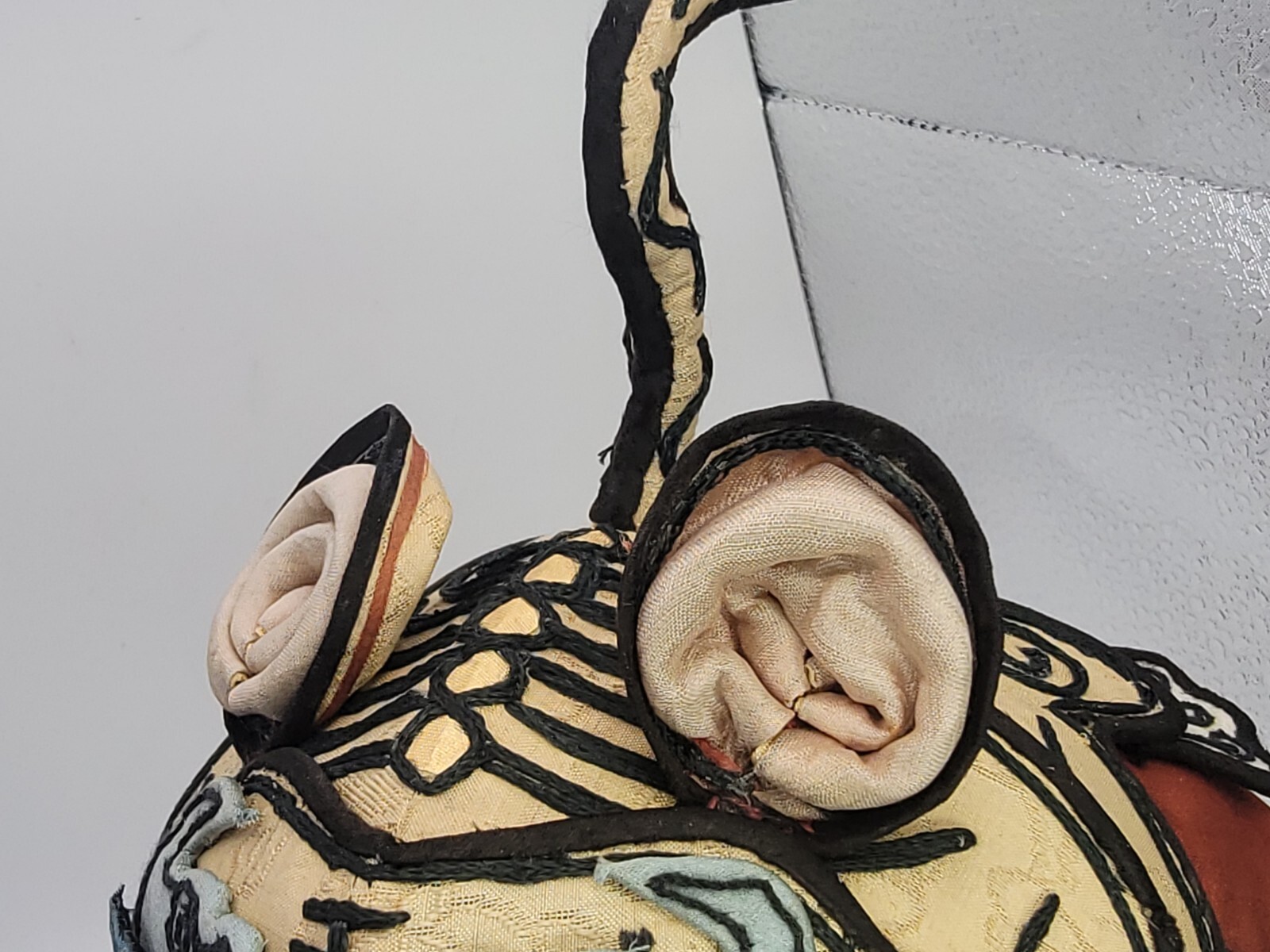 Antique Chinese Embroidered Baby Tiger Hat with Stand