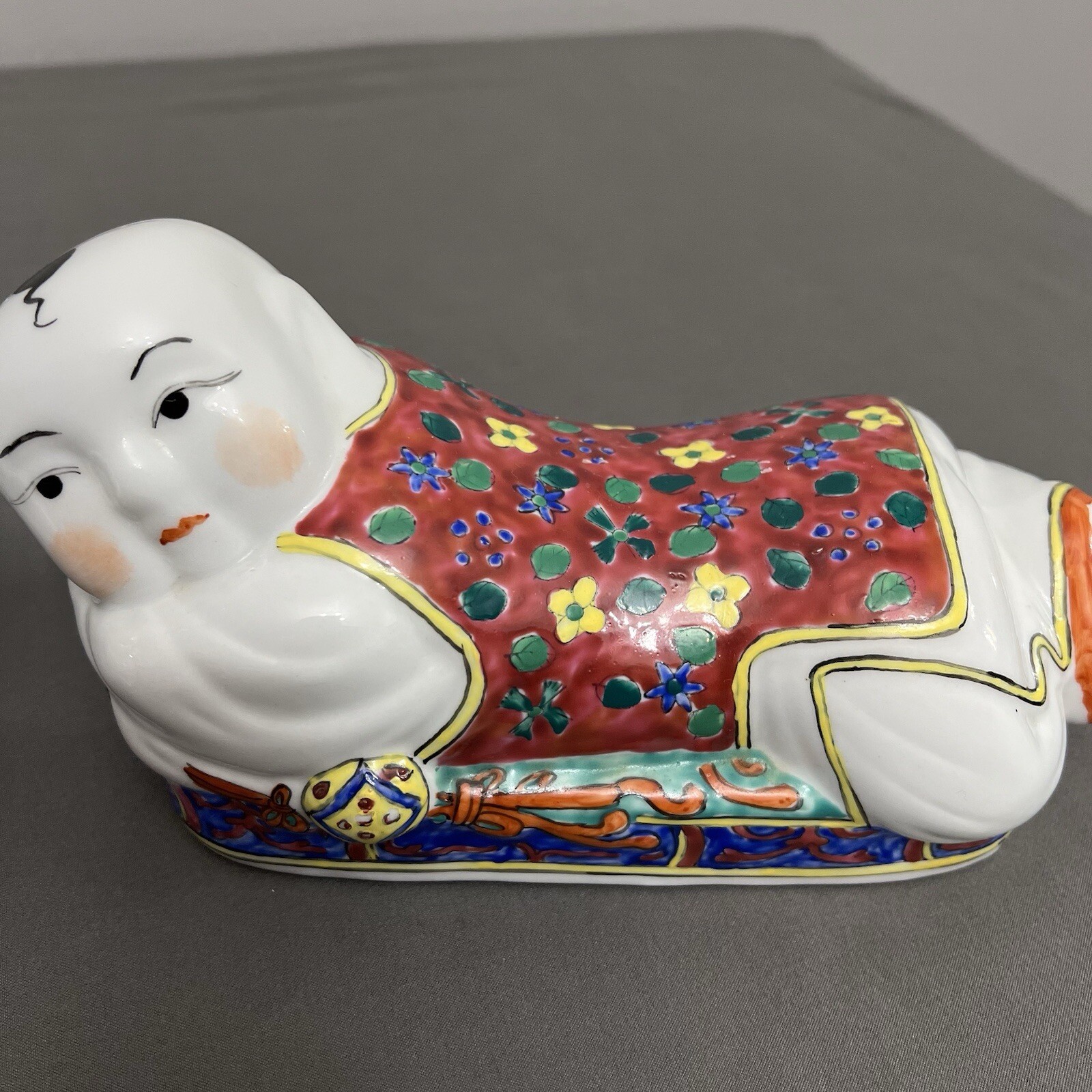 VTG Set Of 2 Porcelain Headrests Opium Pillows Handpainted Blue & Red 8.5x4x4.5”