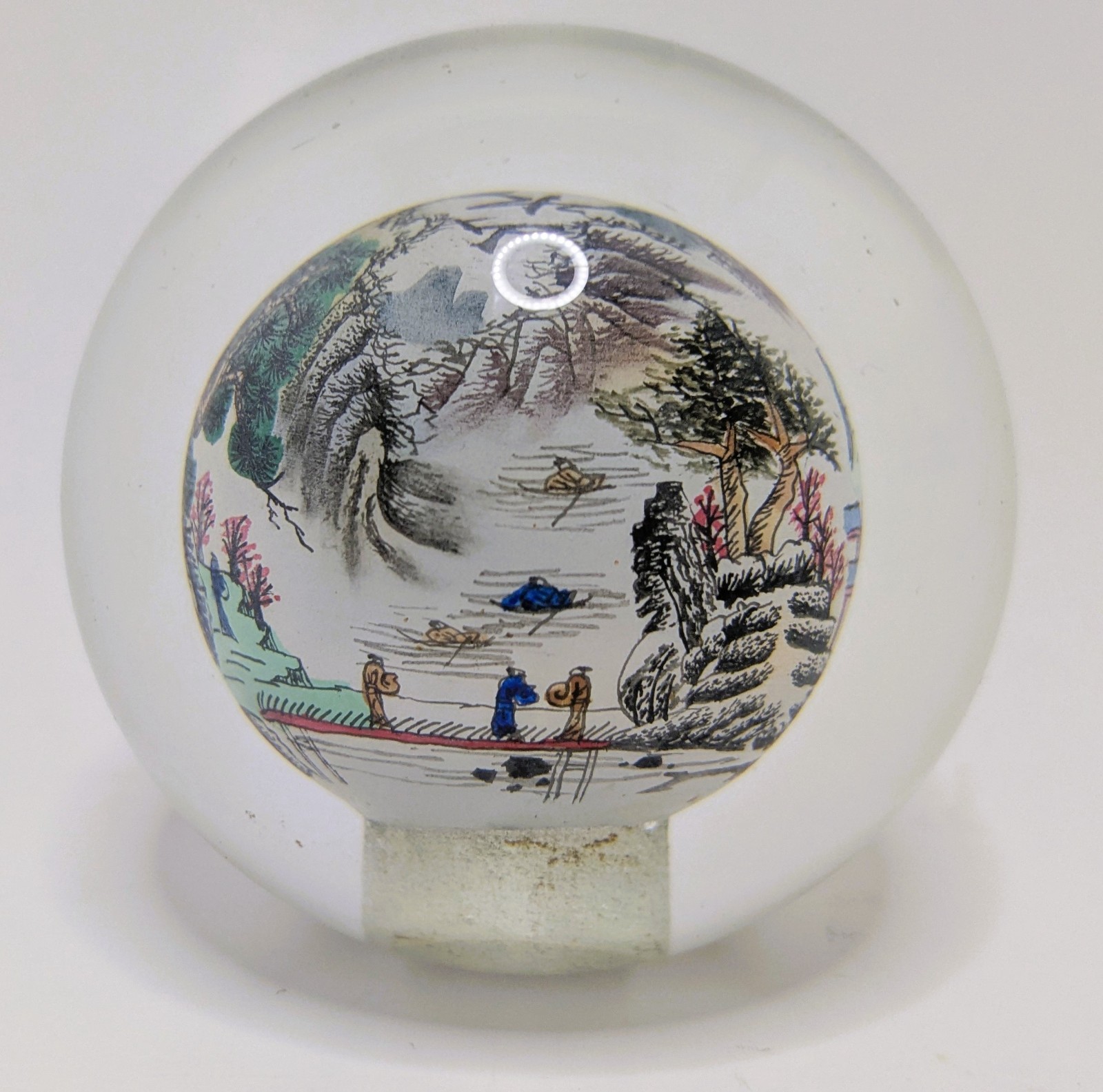 Vintage Japan Reverse Painted Glass Ball Sphere Paperweight Mountain Scene 2.5in