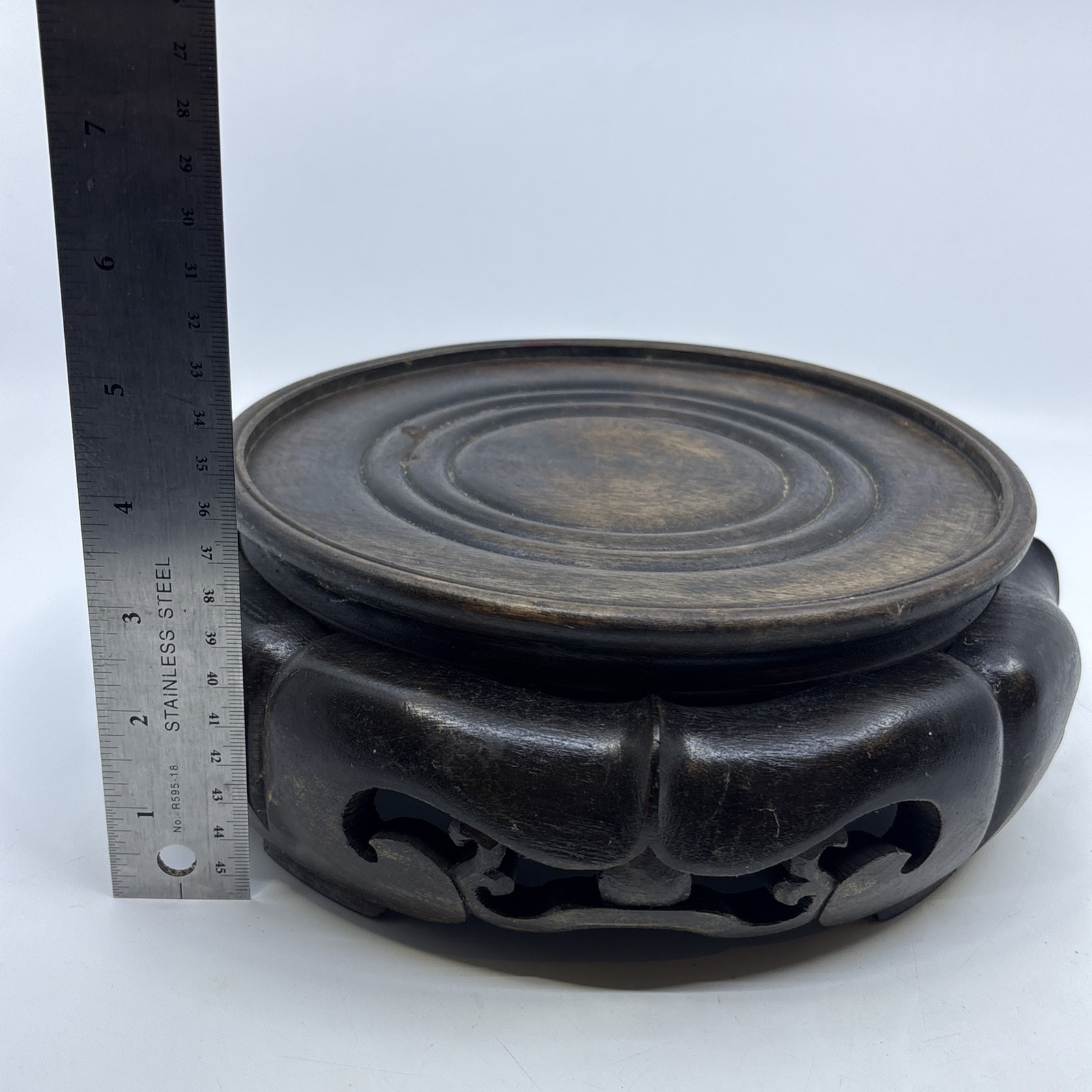 Vintage Chinese Wood Display Stand Vase Plant Asian Lamp Base Round