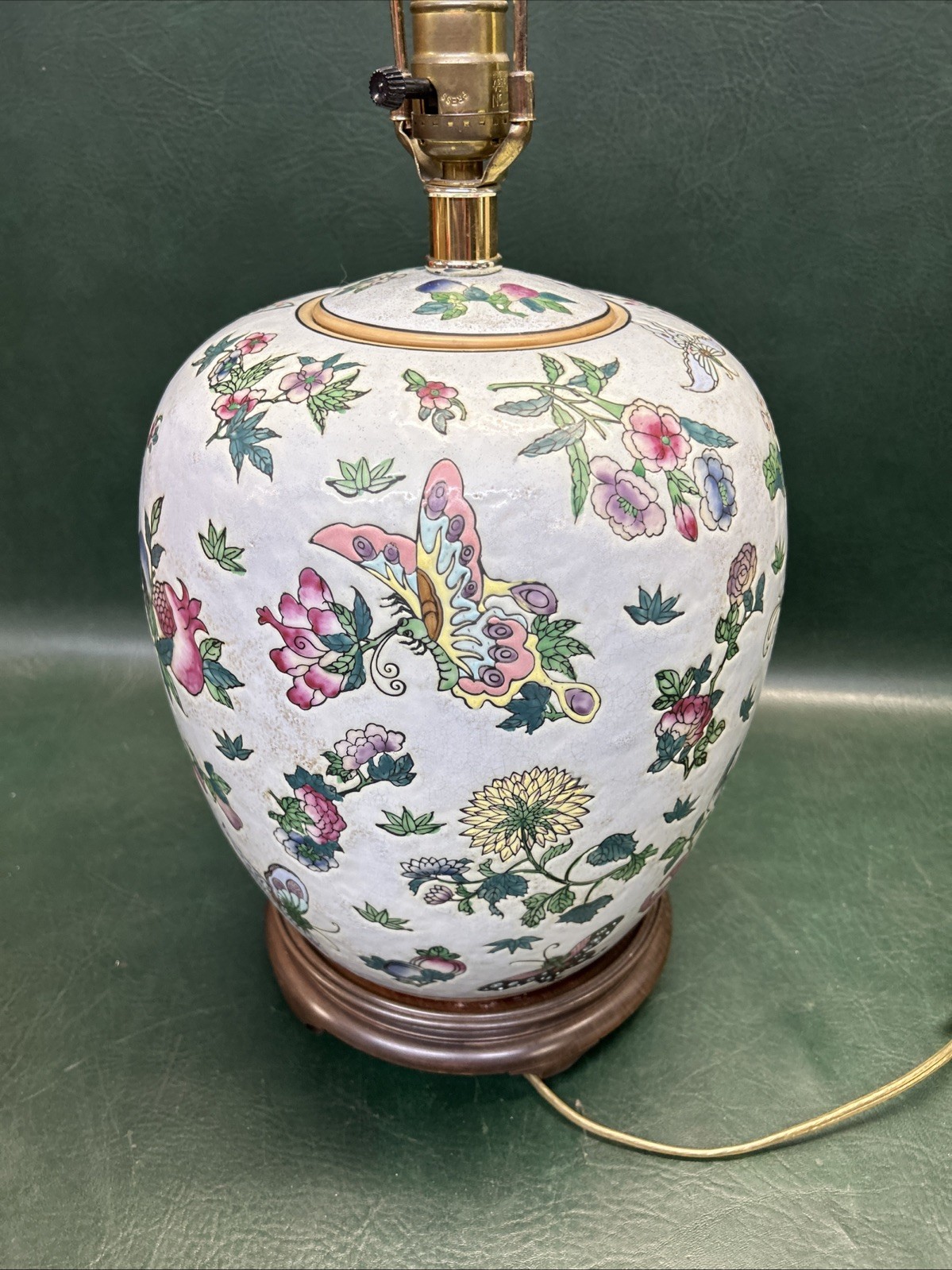 Vintage Large Chinese Famille Rose Ginger jar Lamp – Butterflies & Flowers 29″