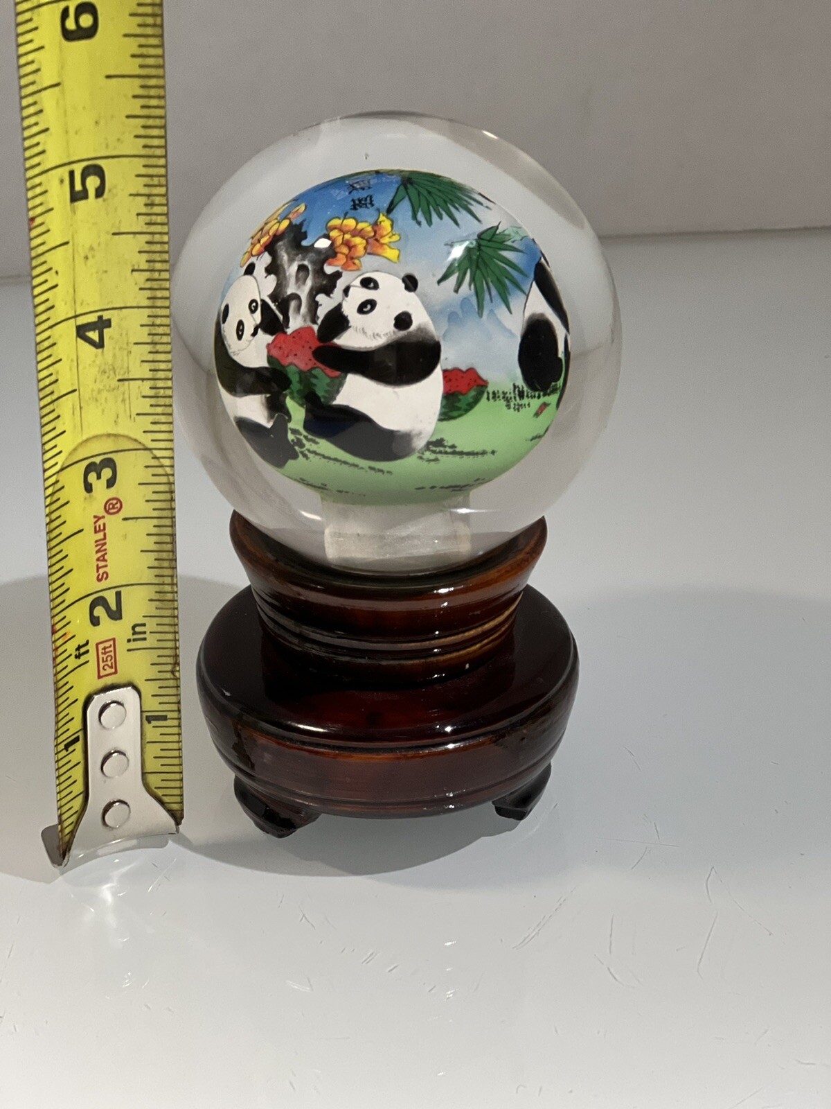 Panda Bear Family Crystal Globe, Hand Painted