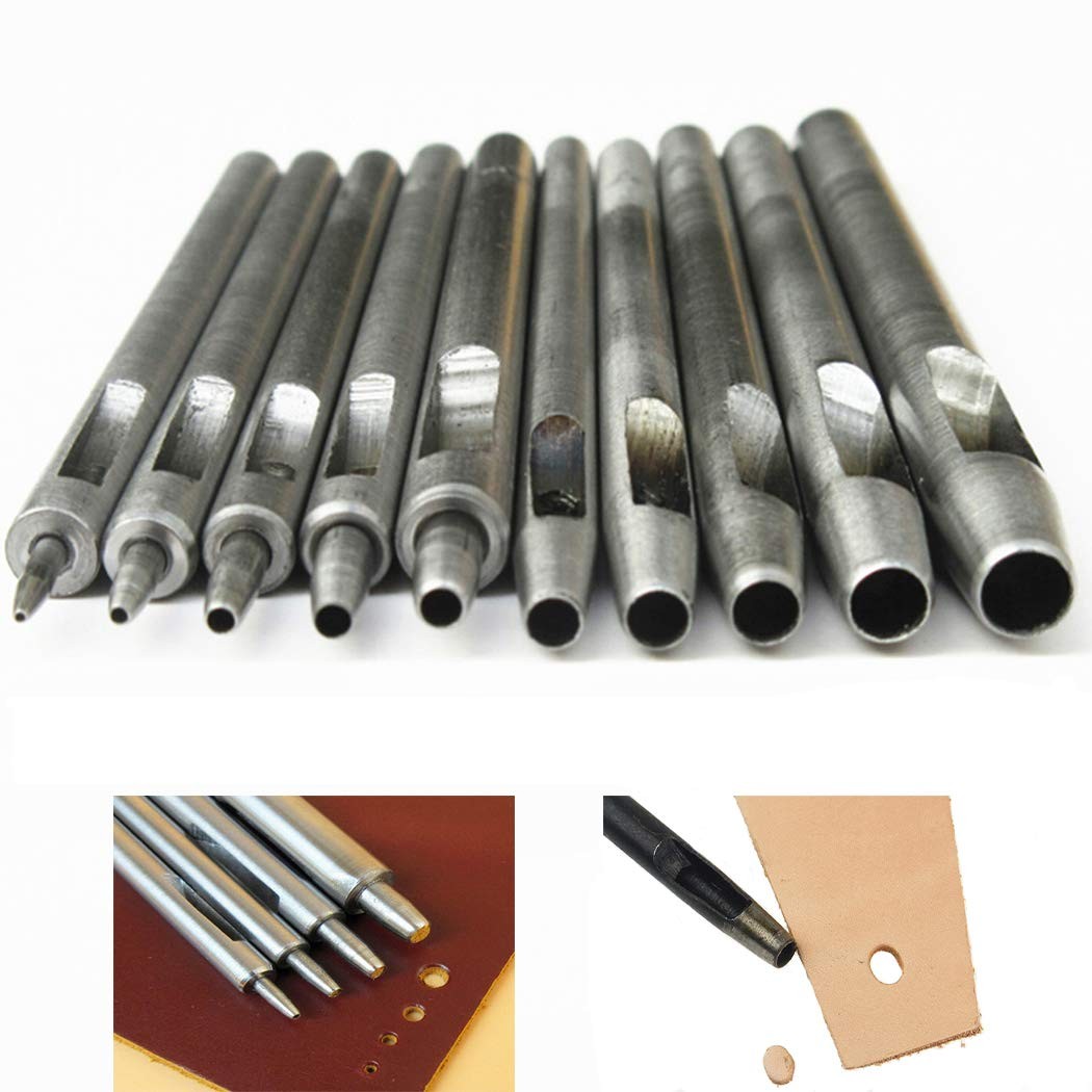 Steel Hole Punch Set 10 Sizes 0.55mm Leather Belt Crafting DIY Heavy Duty Tool