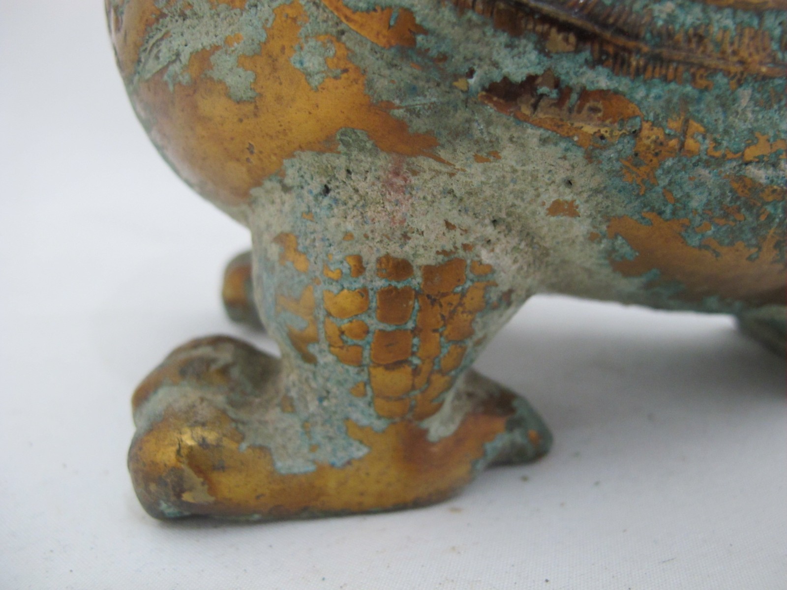 CHINESE Archaic BIRD Bronze Ware Gold Toad Accent Ritual WINE Vessel Pitcher