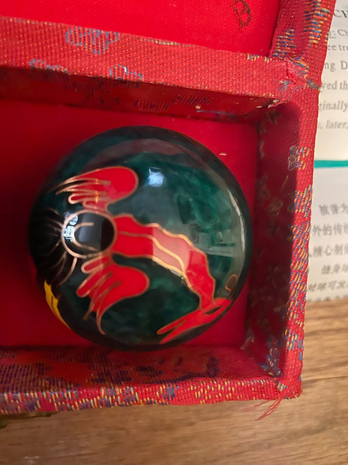 Vintage Chinese Cloisonné Health Iron Ball Set Of 2 Green In Original Box EUC