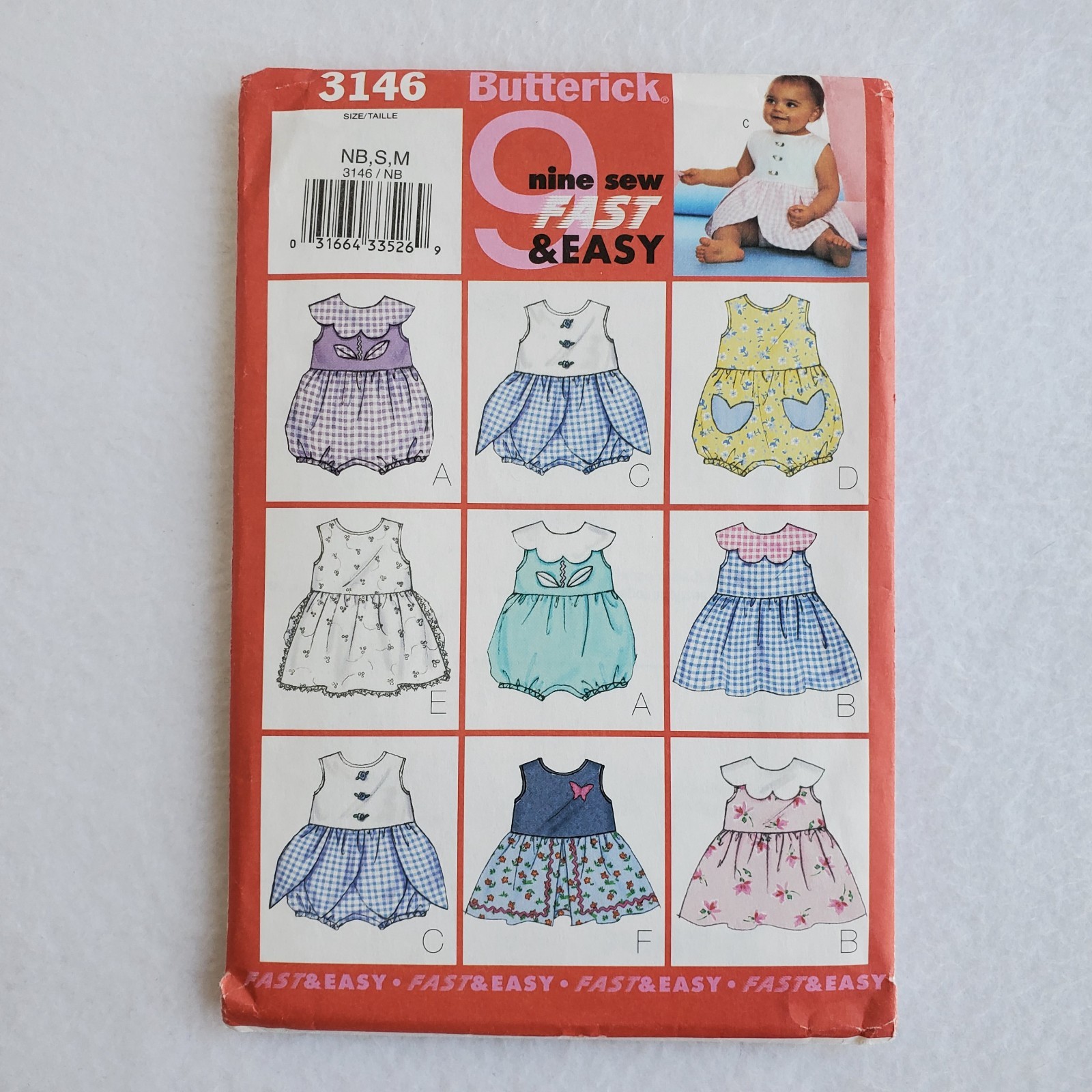 Butterick UNCUT sewing pattern 3146 Romper & Petal Dress Infant Size NB, S, M