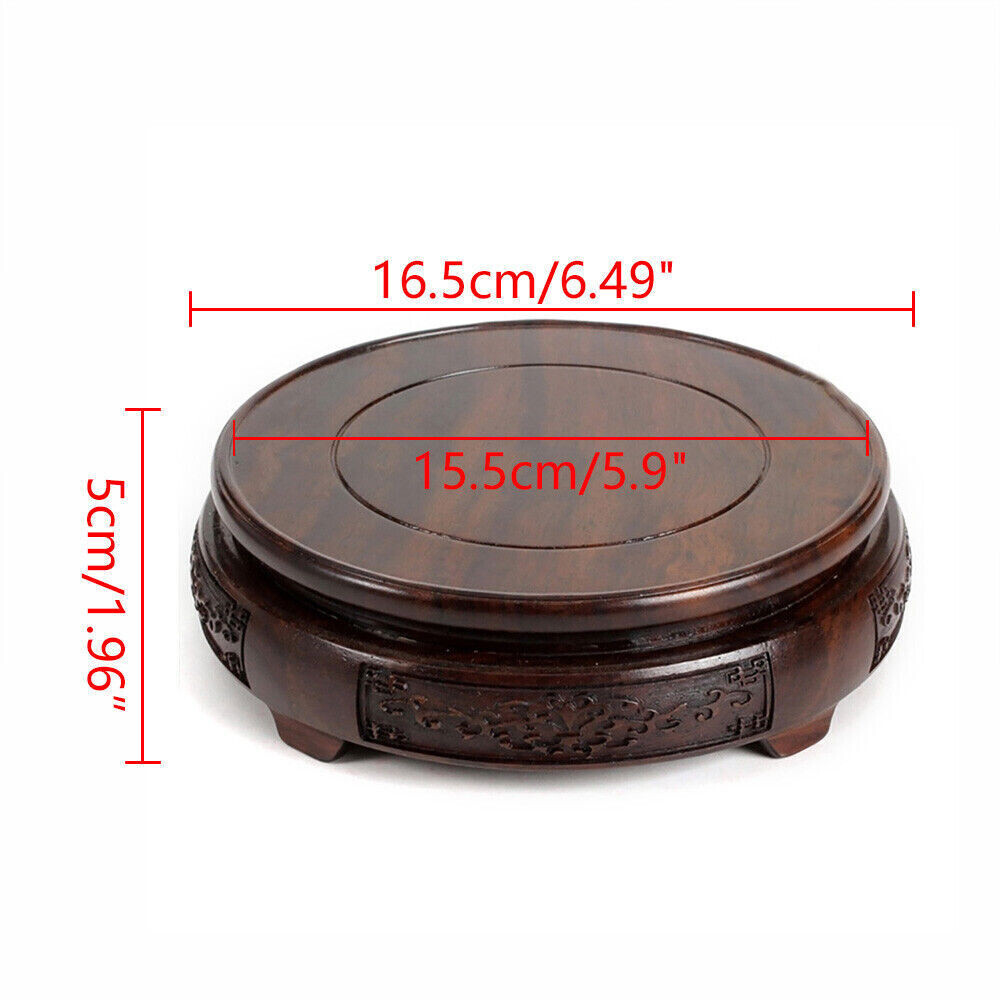 Chinese Wooden Display Stand Hand Carved Round Pedestal Bonsai Teapot Vase Base