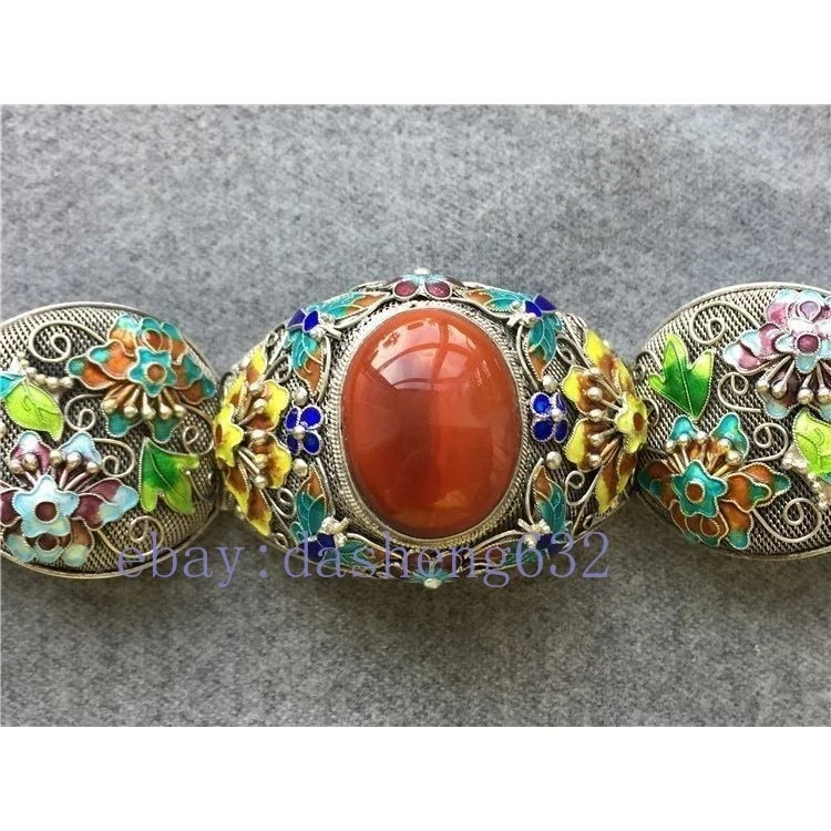 Vintage Filigree Enamel Red Stone Bangle Adjustable Open Bracelet Women Jewelry