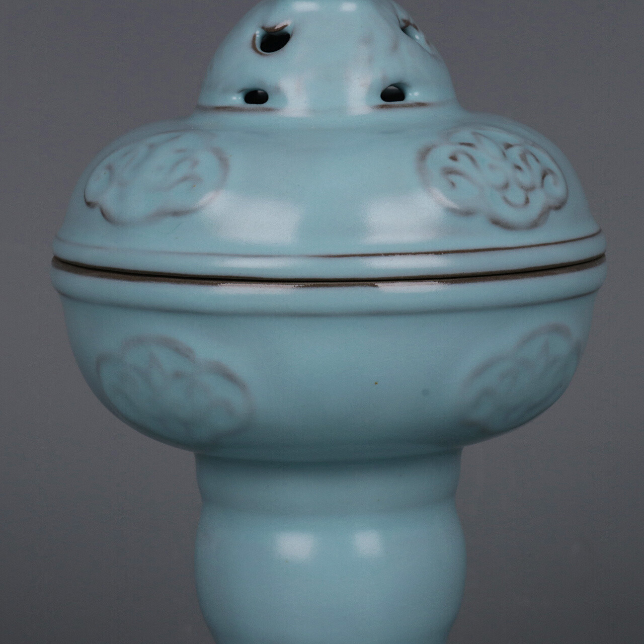 7.5″ Good Chinese Song Porcelain Ru Kiln Animal Foo Fu Dog Lion Incense Burner