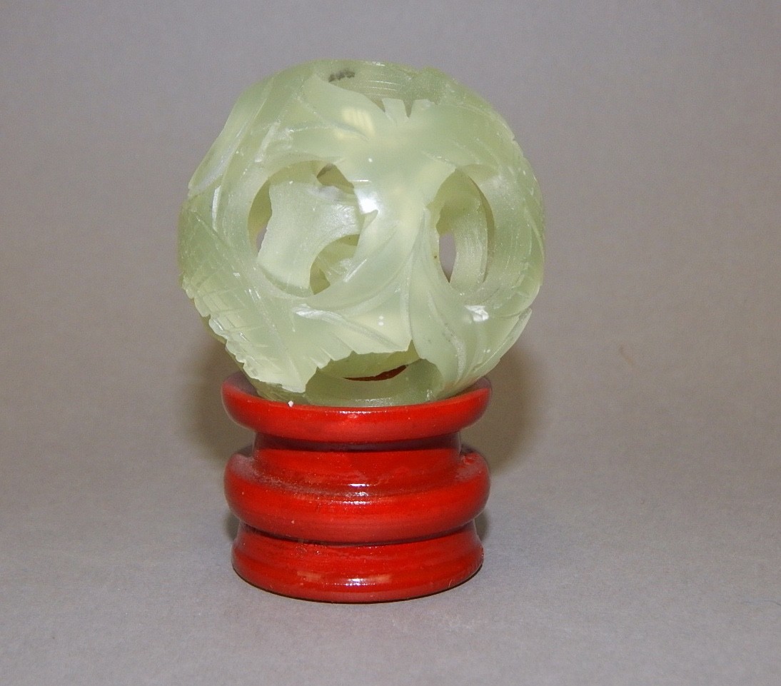 Vintage Chinese Jade Puzzle Ball Devil’s Work pale green