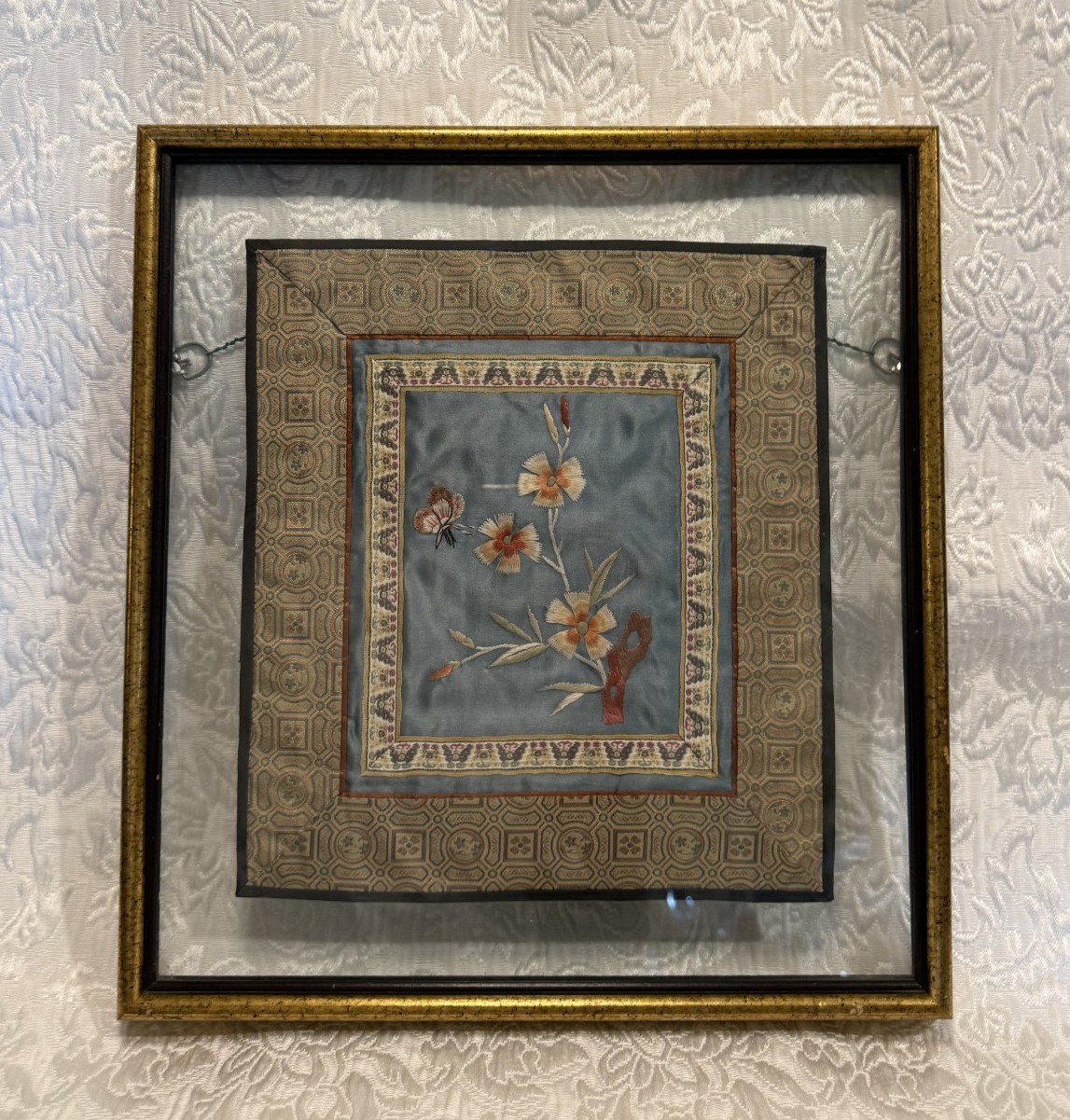 VTG Floating Framed Silk Embroidery Art Panel China ~ 14.5″ X 15.5″