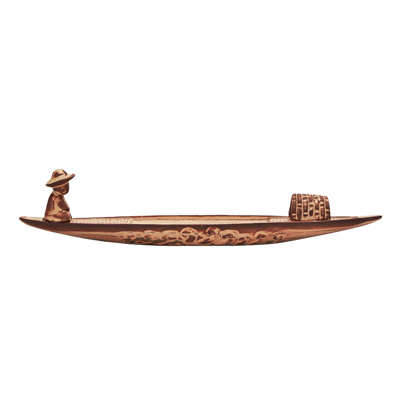 Chinese Leaf Boat Incense Holder Ceramic Stick Base Home Office Ornament Gift