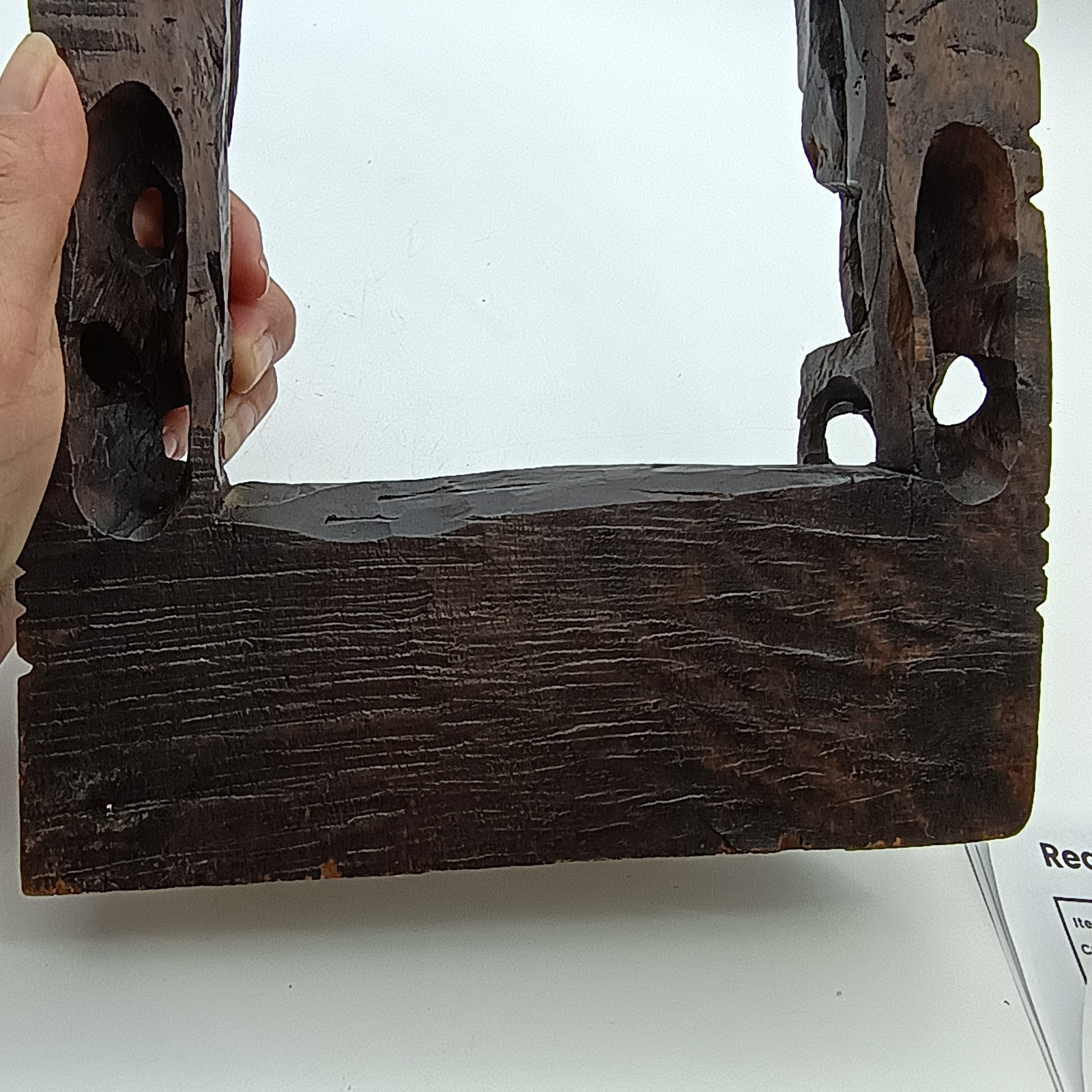 Vintage Chinese Wood Hand Carved Frame Holder With Brass Bell Dragon