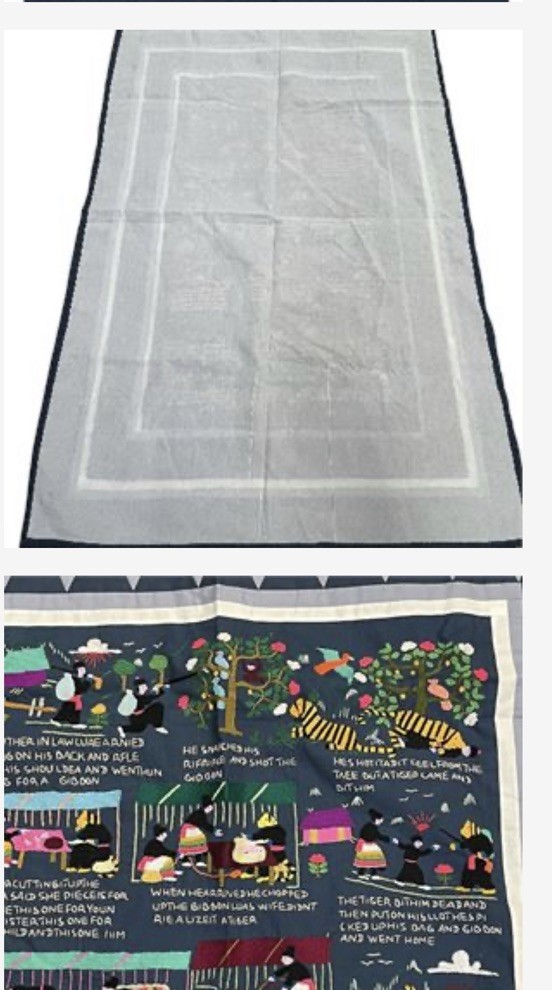 Vintage Hmong Hand Embroidered story cloth tapestry 38X52 Beautiful Blanket