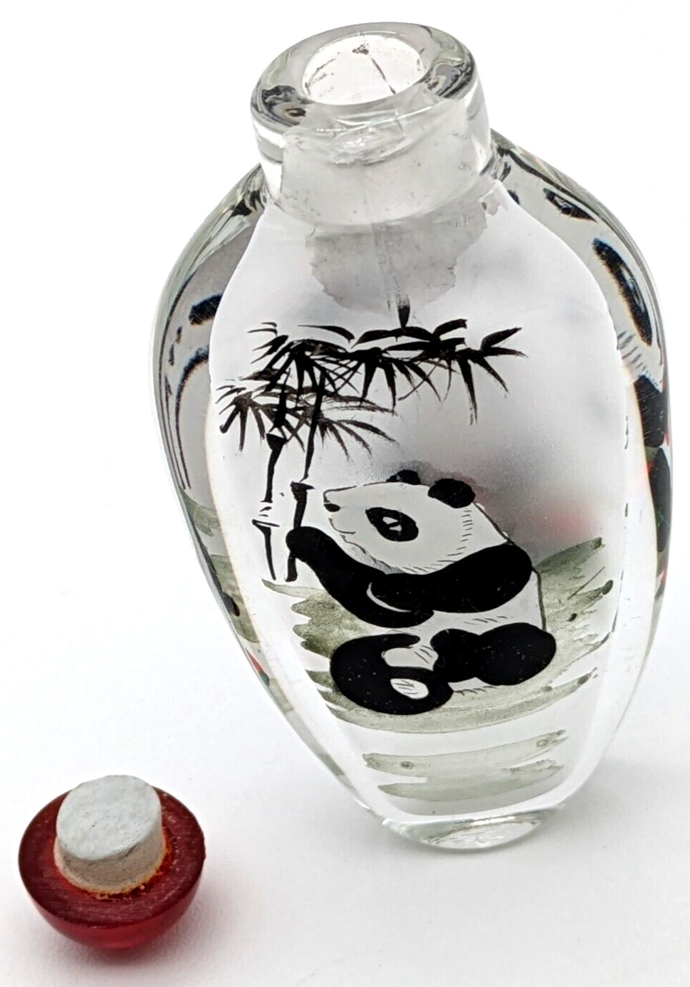 Vintage Chinese Reverse Painted Glass Snuff Bottle Pandas