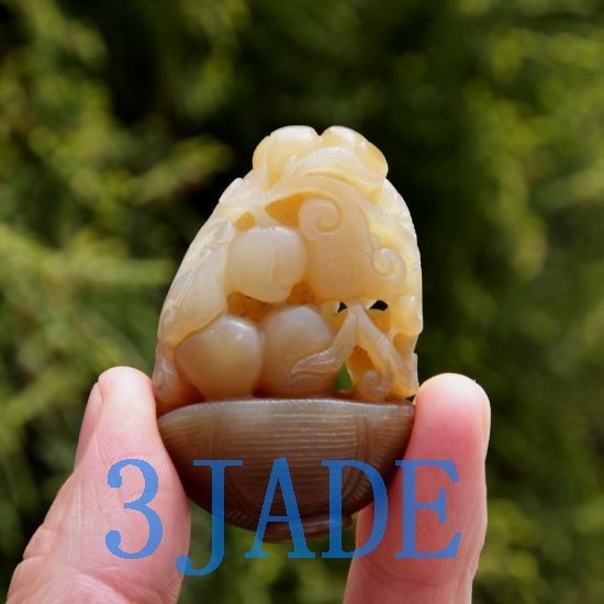 Natural Hetian Nephrite Jade Carving Pendant Monkey Flower Basket w/ Certificate