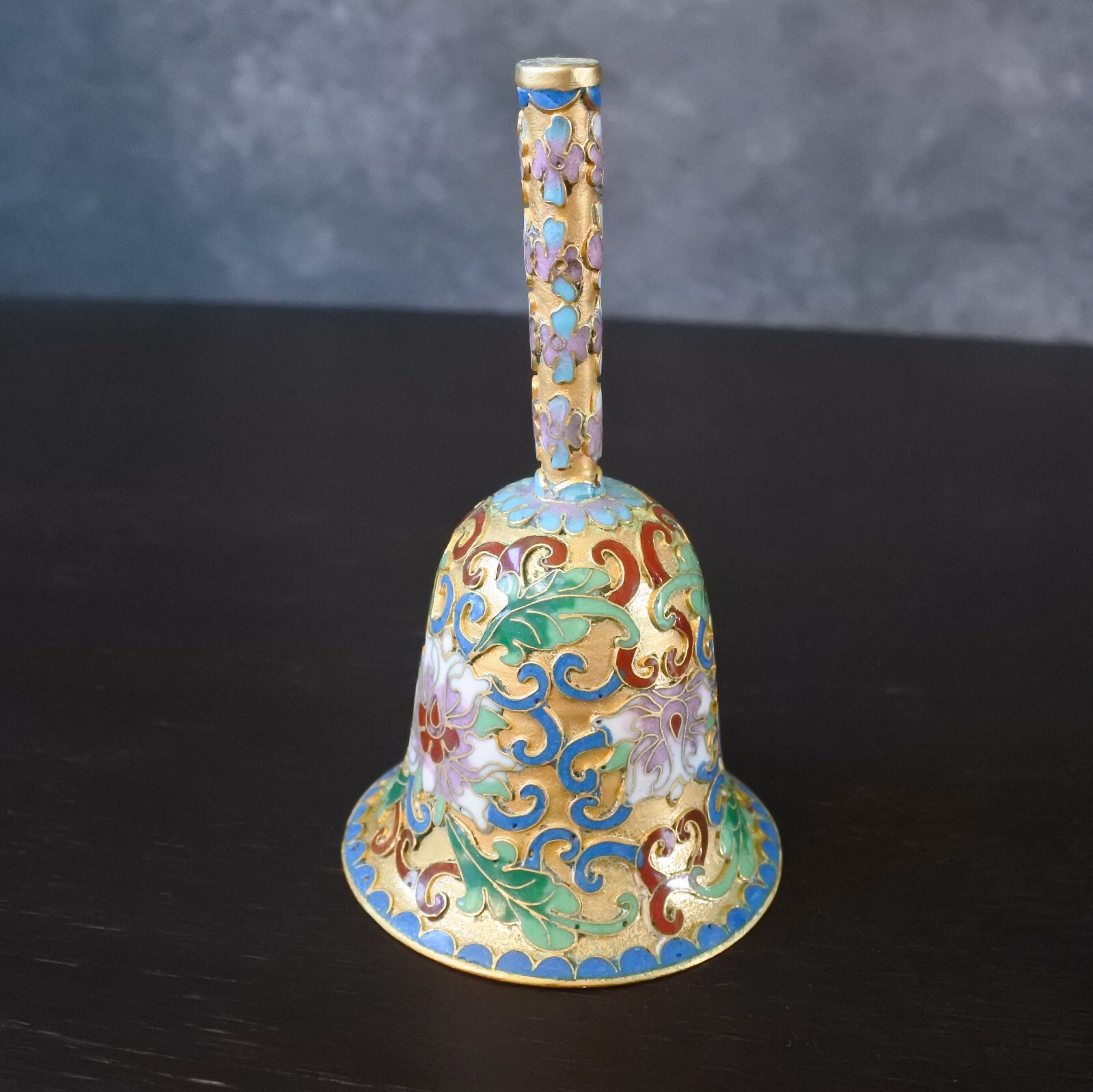 Vintage Chinese Cloisonne Enamel Floral Gold Metal Bell