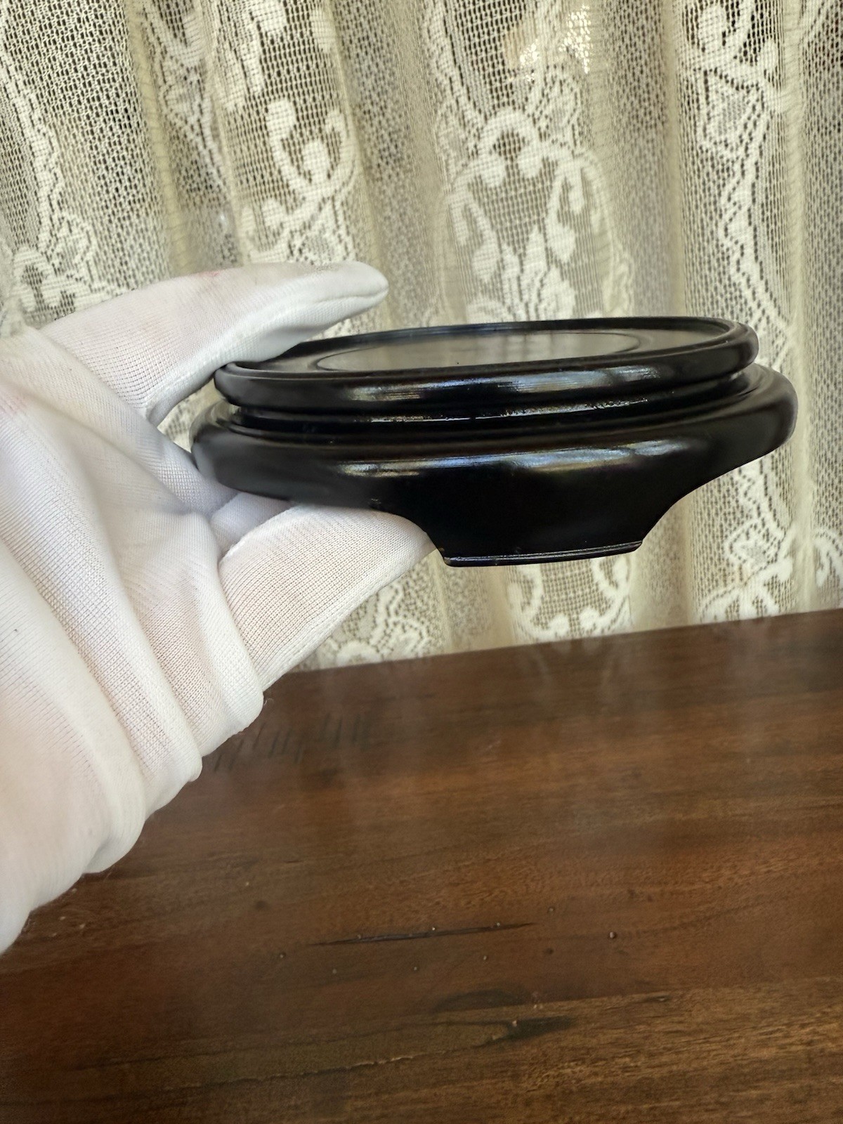 Vintage Black Wooden Asian Vase Display Stand Pedestal Base Round 4” Japan