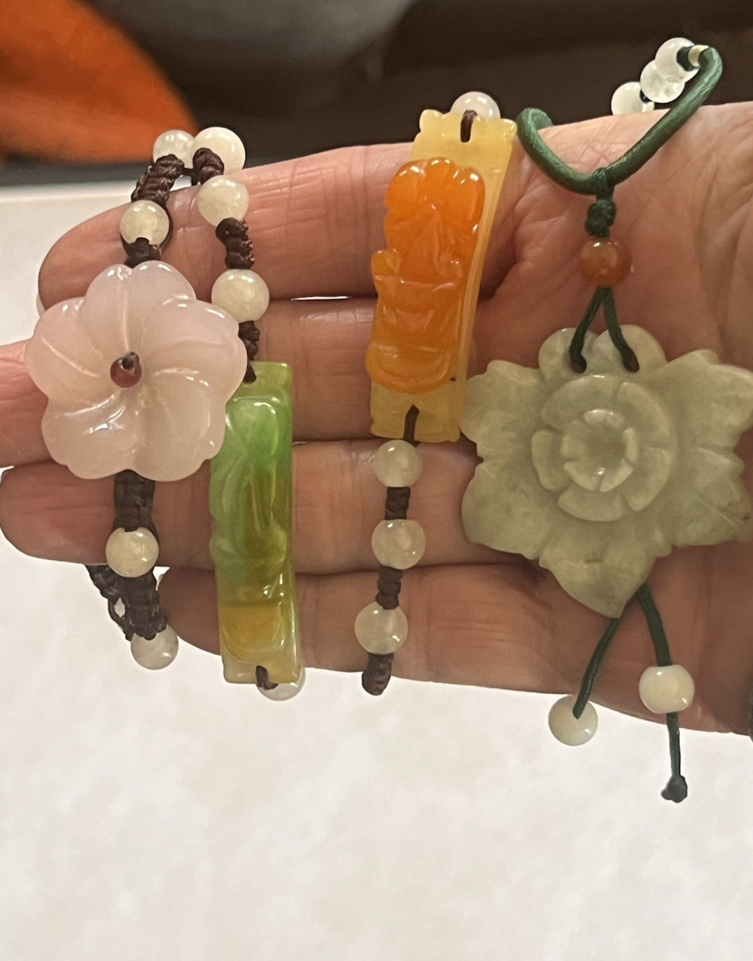 Multi Colored Jade String Bracelets & Necklace adjustable Lot Flowers