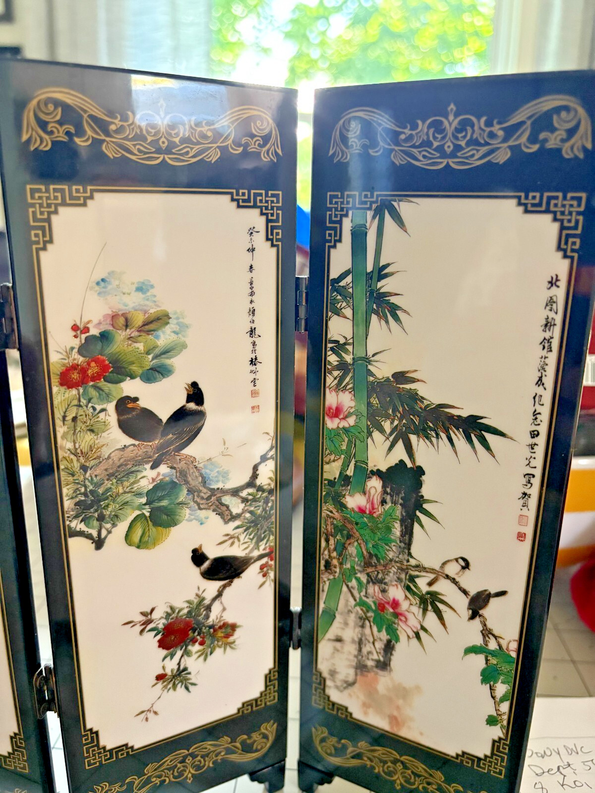 Table Desk Top Folding Shoji Screen 6 panel 18.25 x 9.25 in Niao Hua Yiang