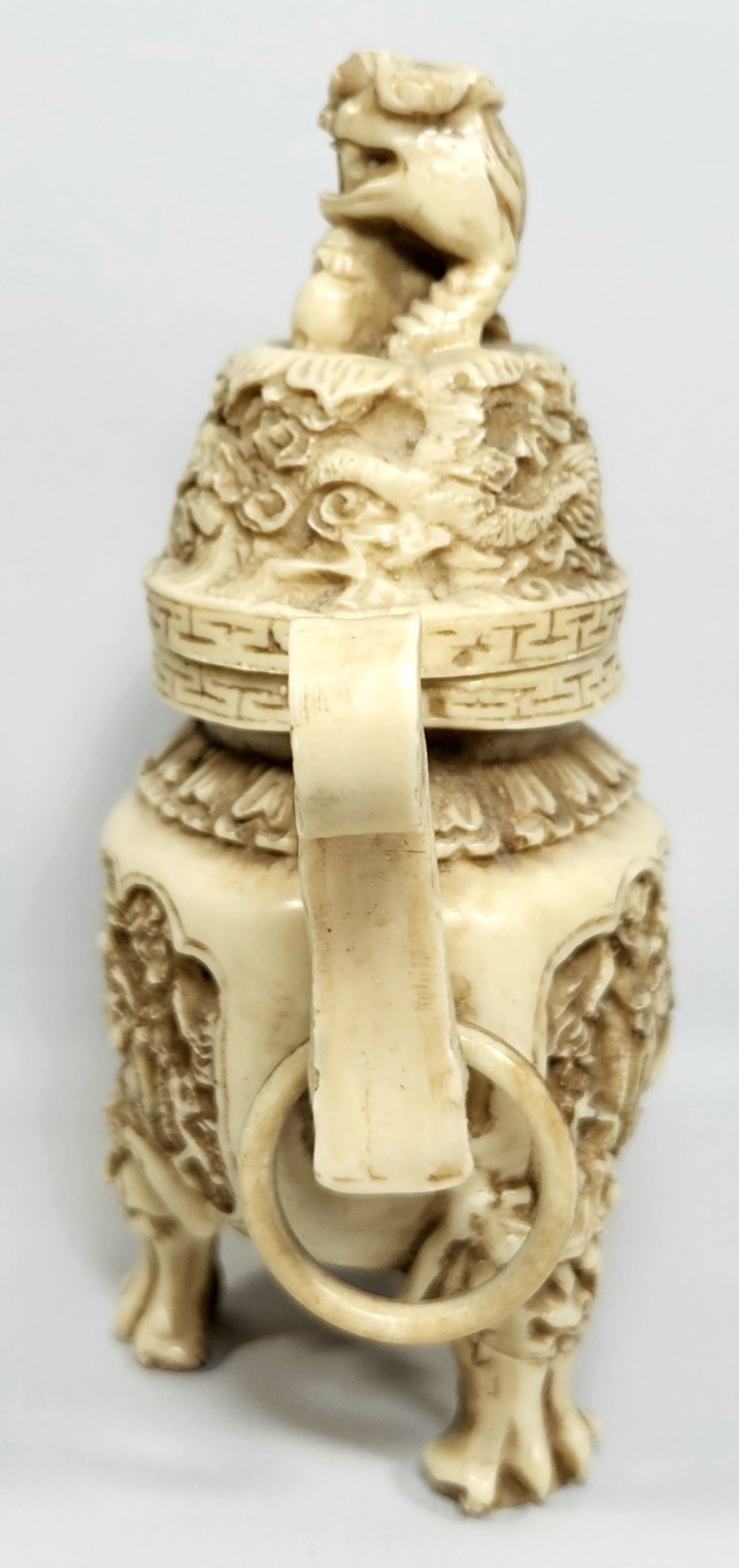 Vintage Chinese Dragon Carved Incense Burner with Lid | Resin? 5.5″