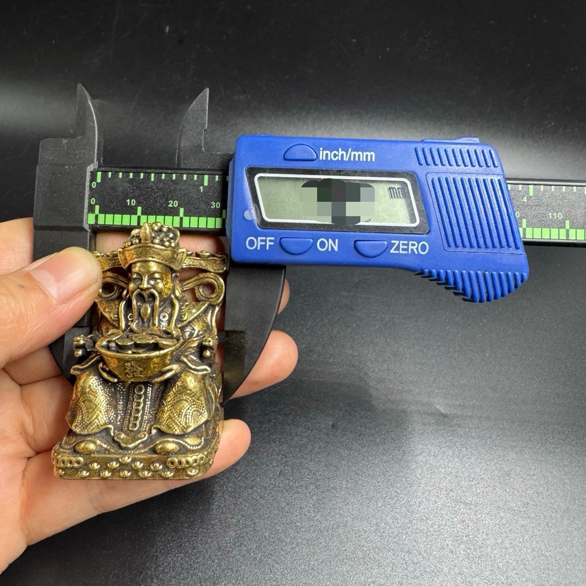 Vintage Brass God of Wealth Mini Statue Holding Gold Ingot Feng Shui Lucky Desk