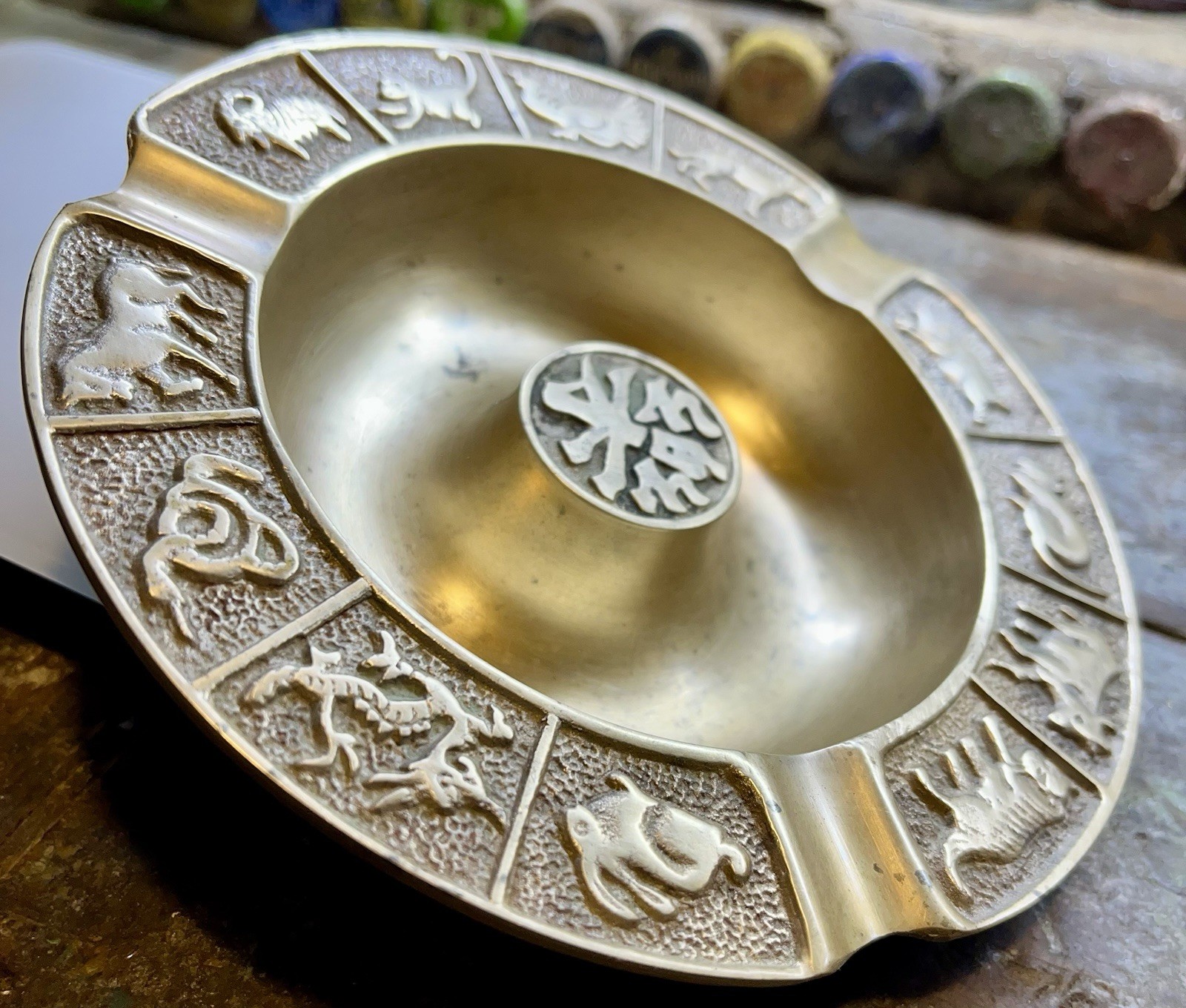 Vintage Chinese Zodiac Brass Ashtray 1920-1980’s