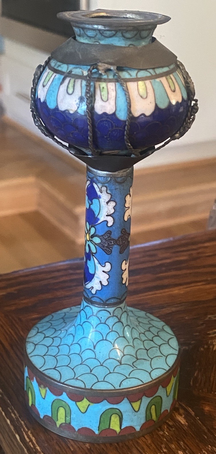 Vintage Chinese Cloisonné Oil LAMP Base Asia Enamel Art