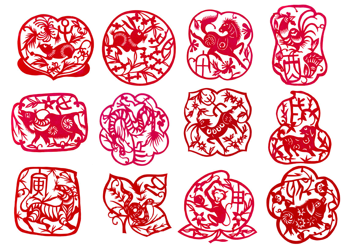 Vintage Chinese Paper-Cut Art — 12 Zodiac Collection— Set of 12 (PC1)