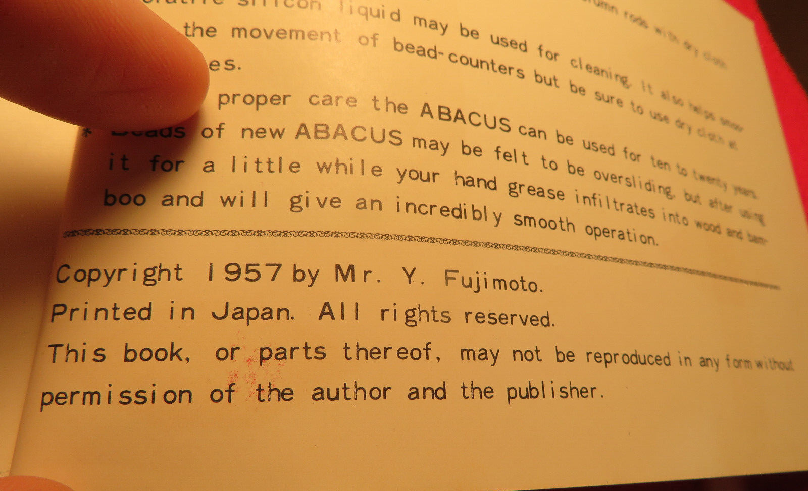 1957 Mr.Y.Fujimoto Japan Abacus 13 Rods 91 Beads, O/B w/booklet Takashimaya