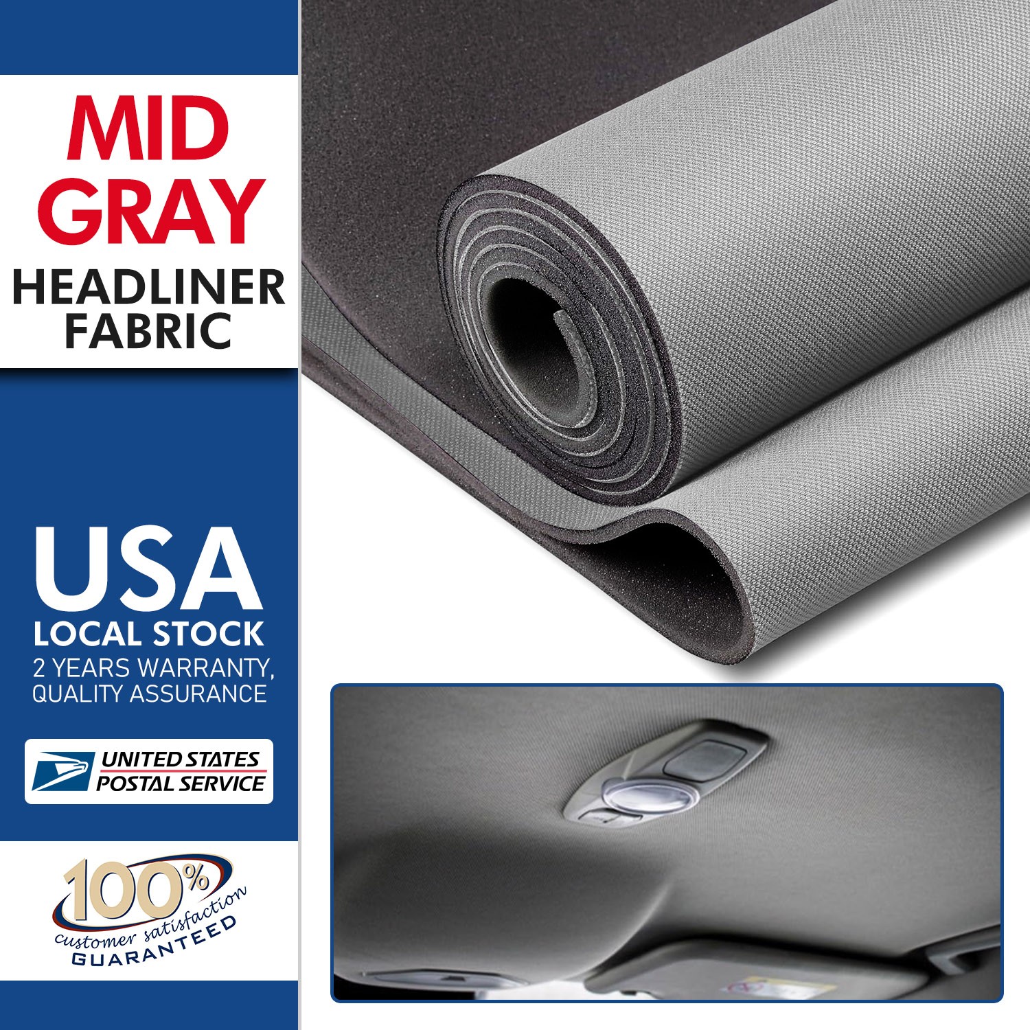 Gray Flat Knit Headliner Fabric with Foam Backing Automotive Upholstery 60″ Wid