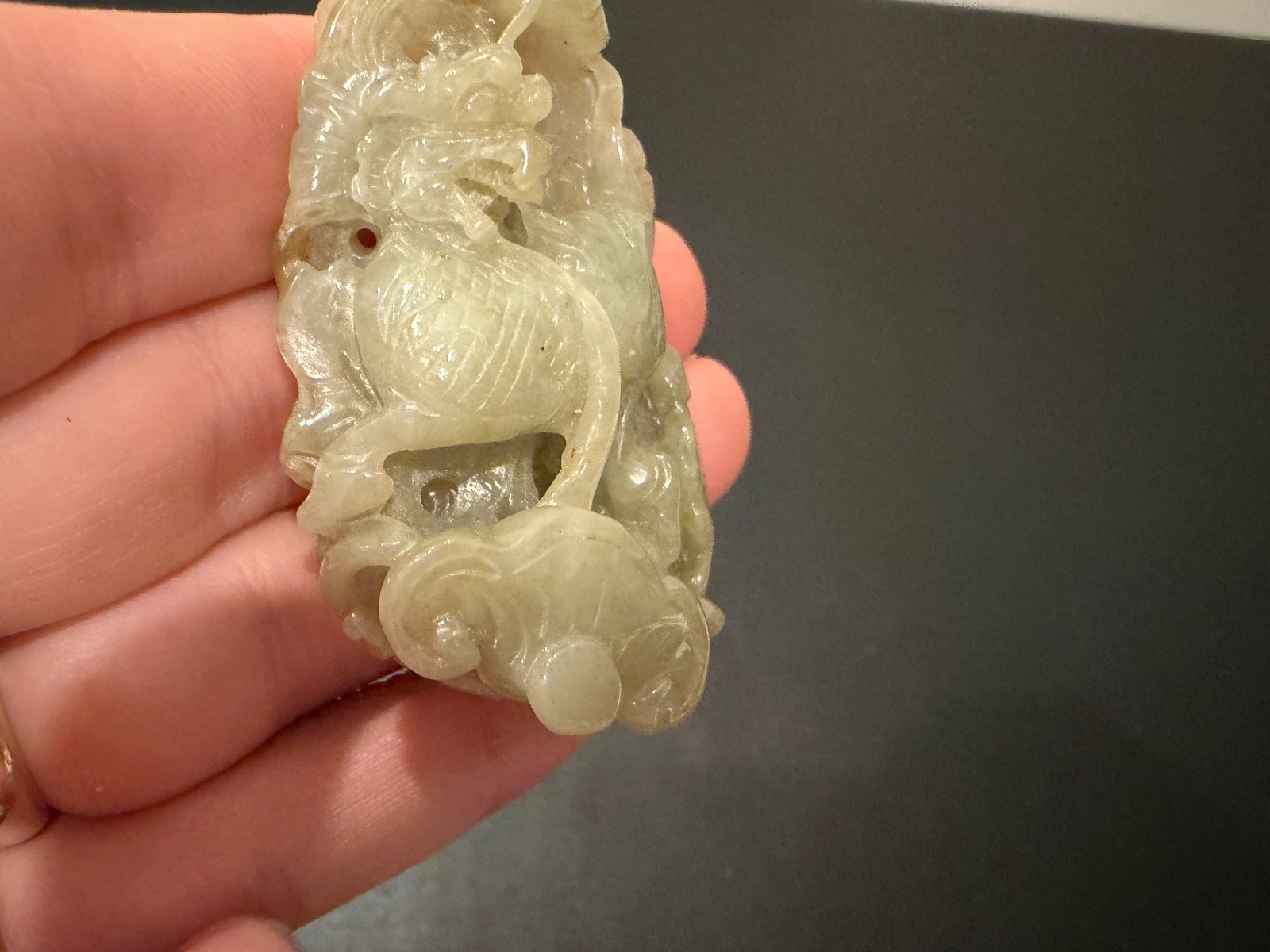 Chinese Unknown Age Hardstone Possibly Jade Carved Pendant Mythical Beast