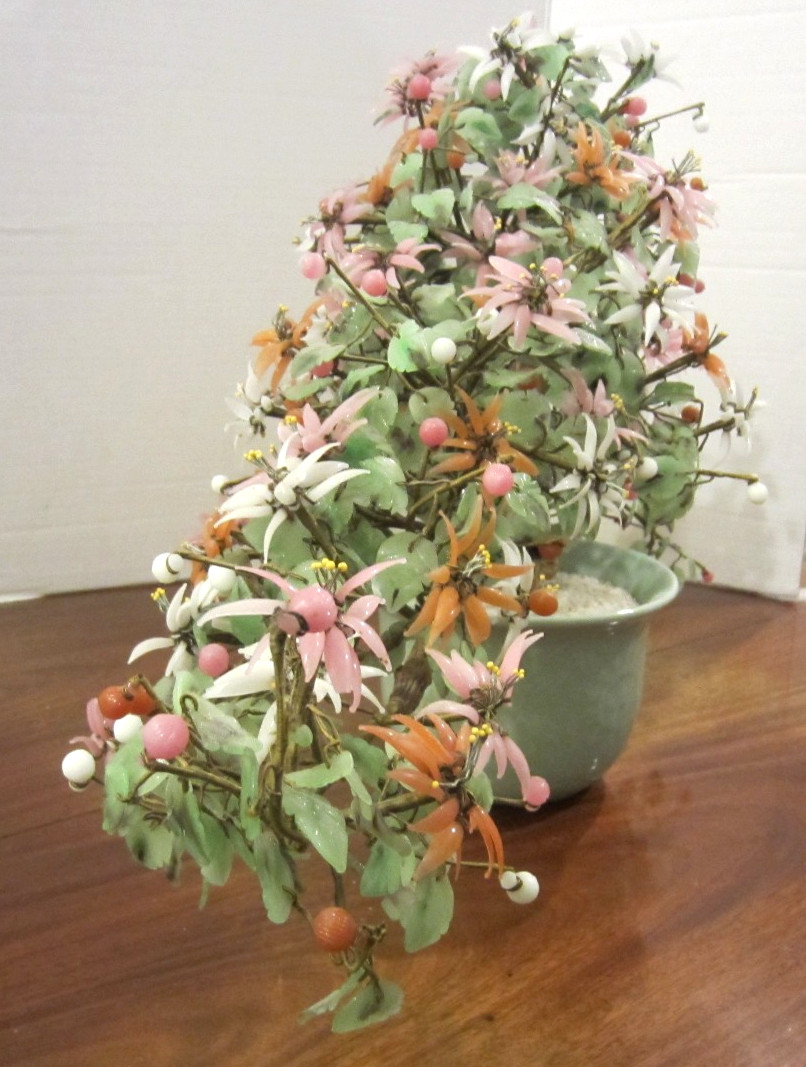 spectacular vintage multi-color flowering glass bonzai tree 31 ” long