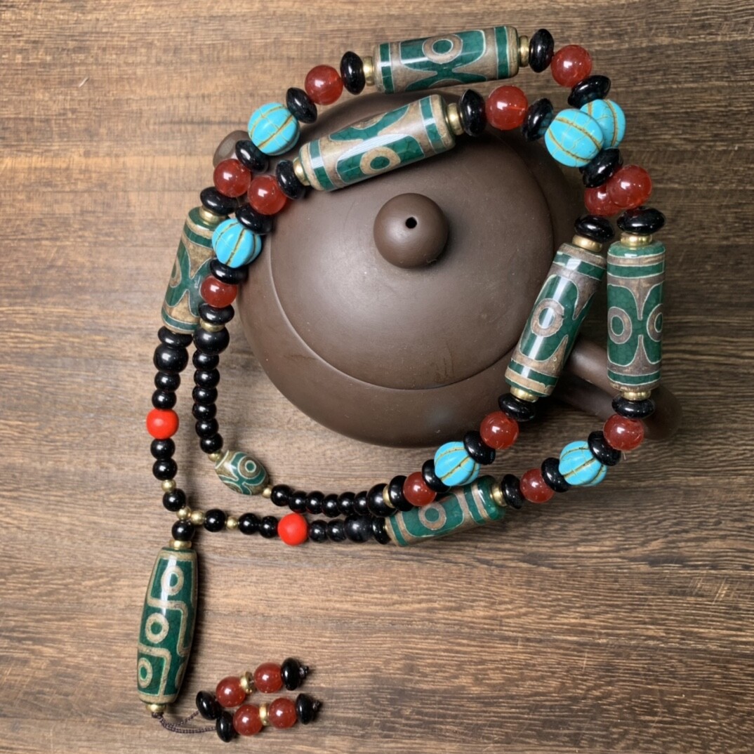 Good Tibetan Style Old Agate Three/Nice Eyes Dzi Bead Amulet Pendant