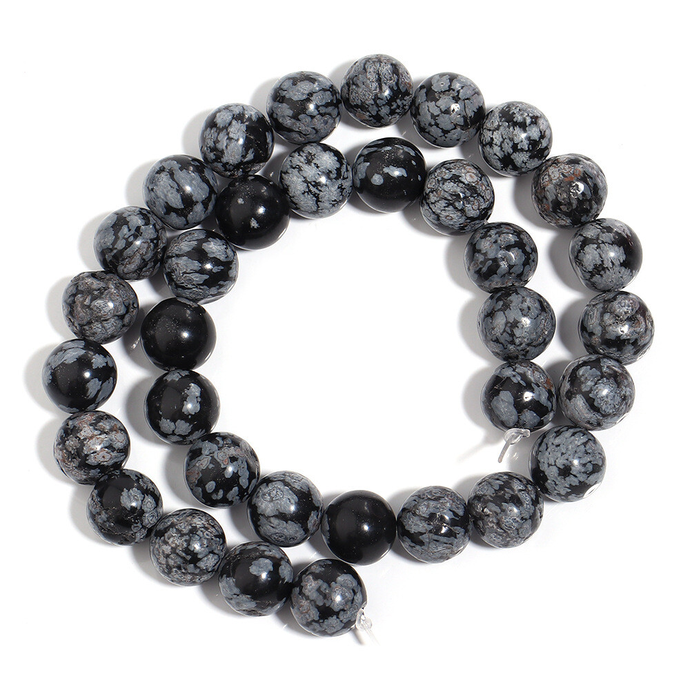 Natural Stone Snowflake Obsidian Round Spacer Bead Jewelry Making 4 6 8 10 12mm