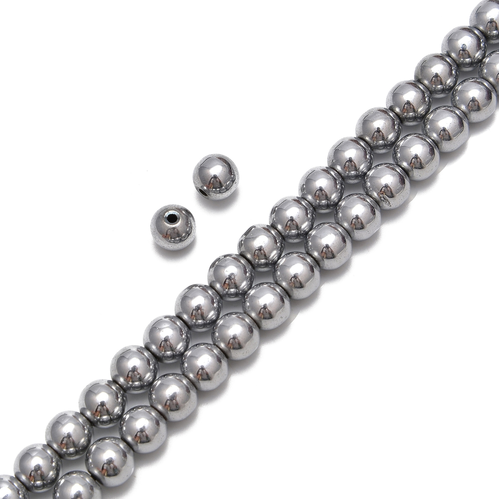 2.0mm Hole Silver Hematite Smooth Round Beads Size 6mm 8mm 15.5″ Strand