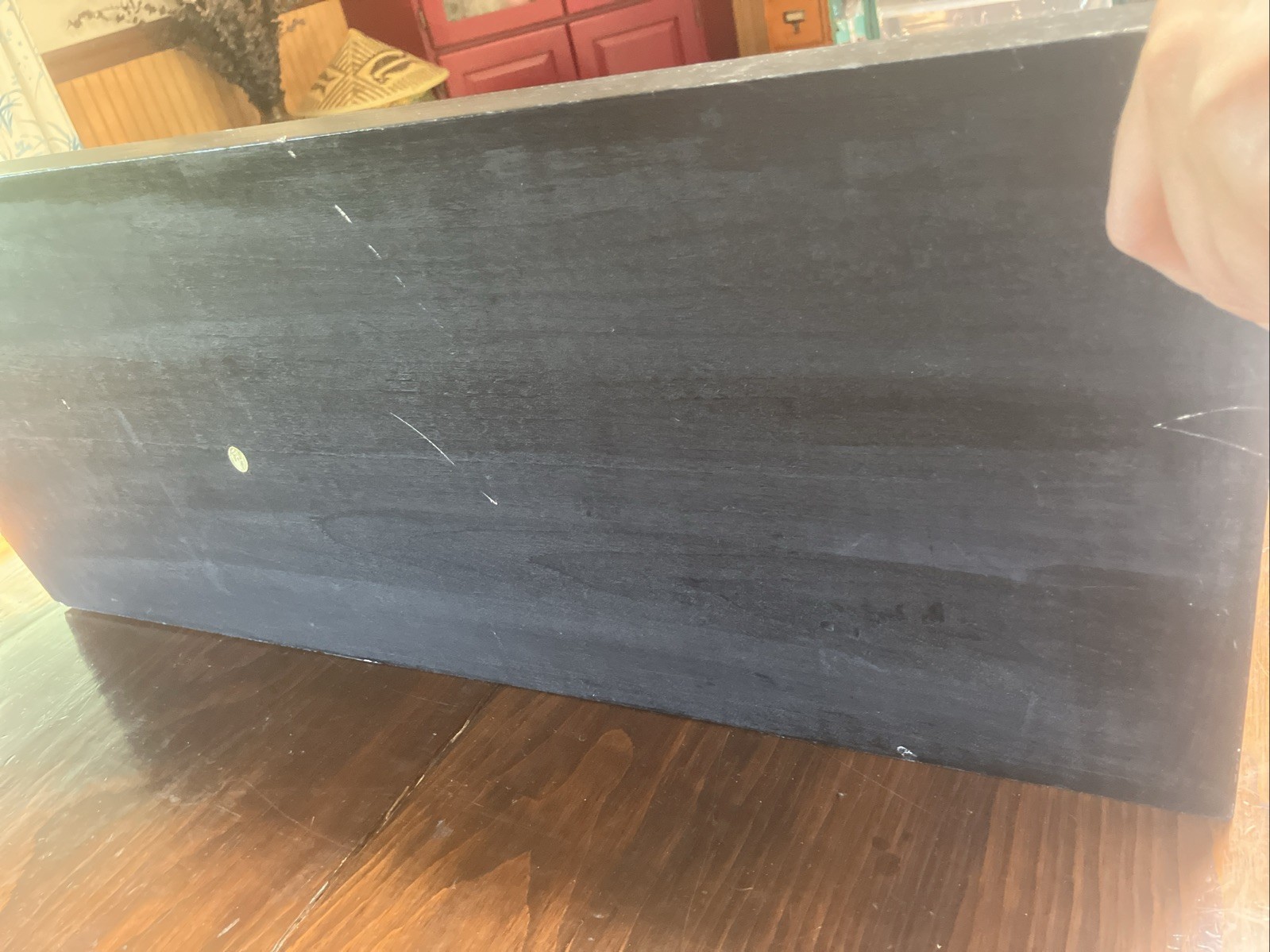 Vtg Chinese Flower Pot Black Lacquer Mother Of Pearl Stone Wall Panel 12”x 34”