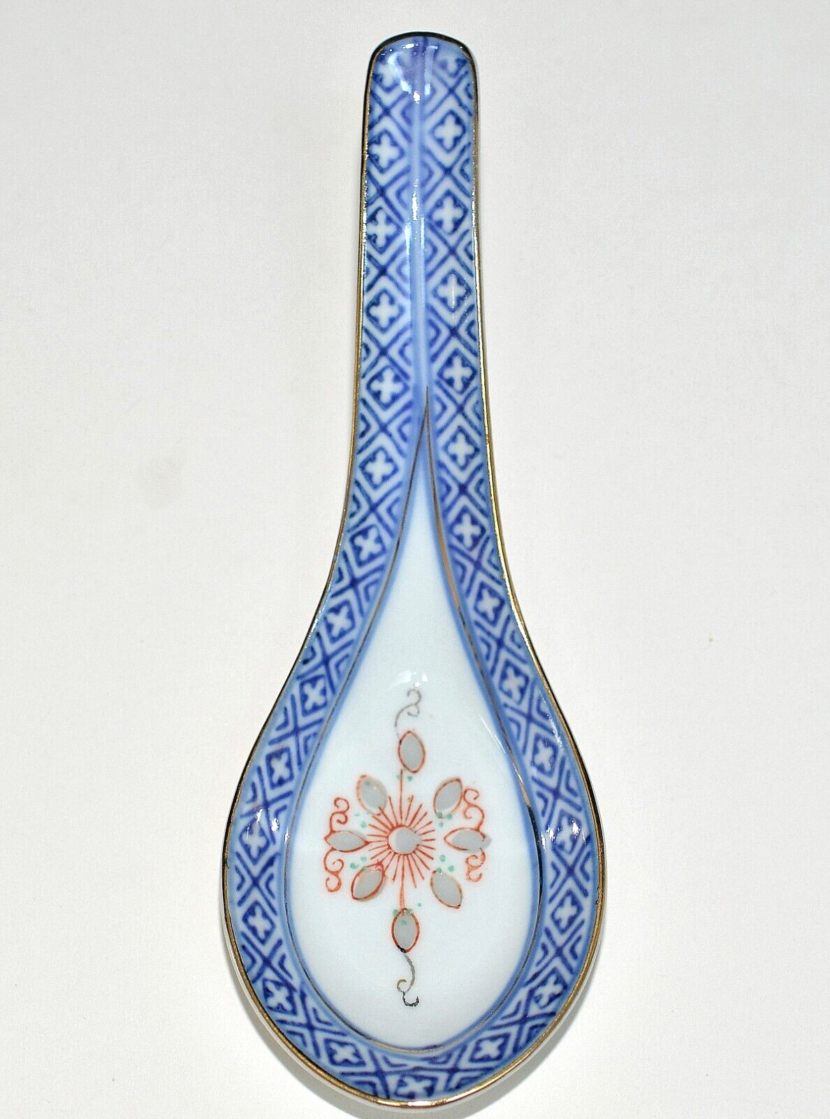 Chinese Rice Eye Grain * 7 SPOONS * Porcelain, Blue White Flower Oriental, EXC