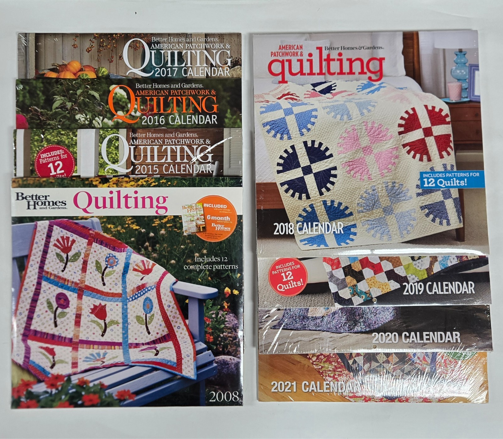 8 SEALED American Patchwork Quilting Calendars 2008-2021 BH&G ~ 12 Patterns Each