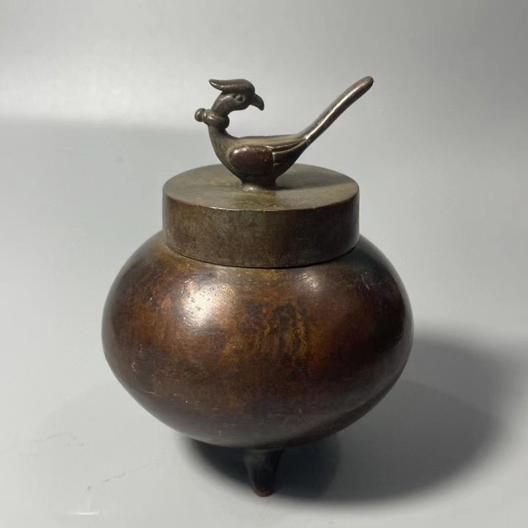 Antique Bird Lid Incense Burner Apple Shaped Metal Censer Home Decor Craft