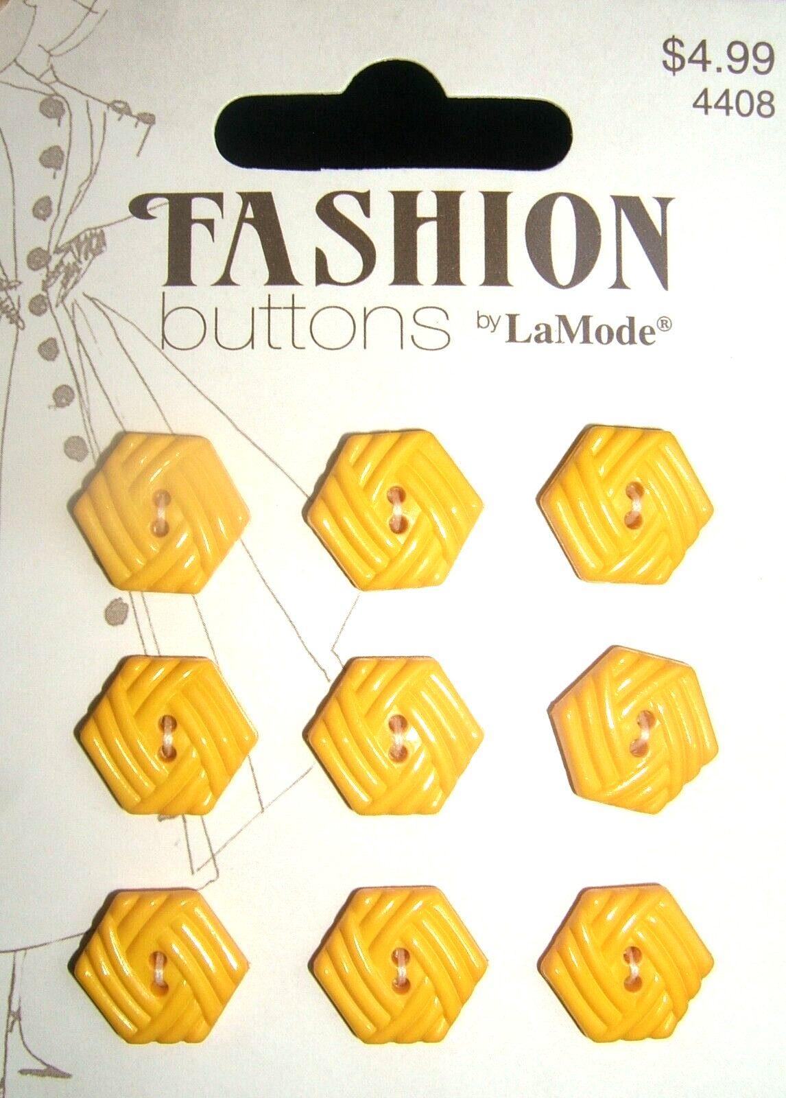 Card of 9 Yellow Buttons Woven Hexagon 2-Hole Flat 5/8″ (16mm) Clothing Crafts