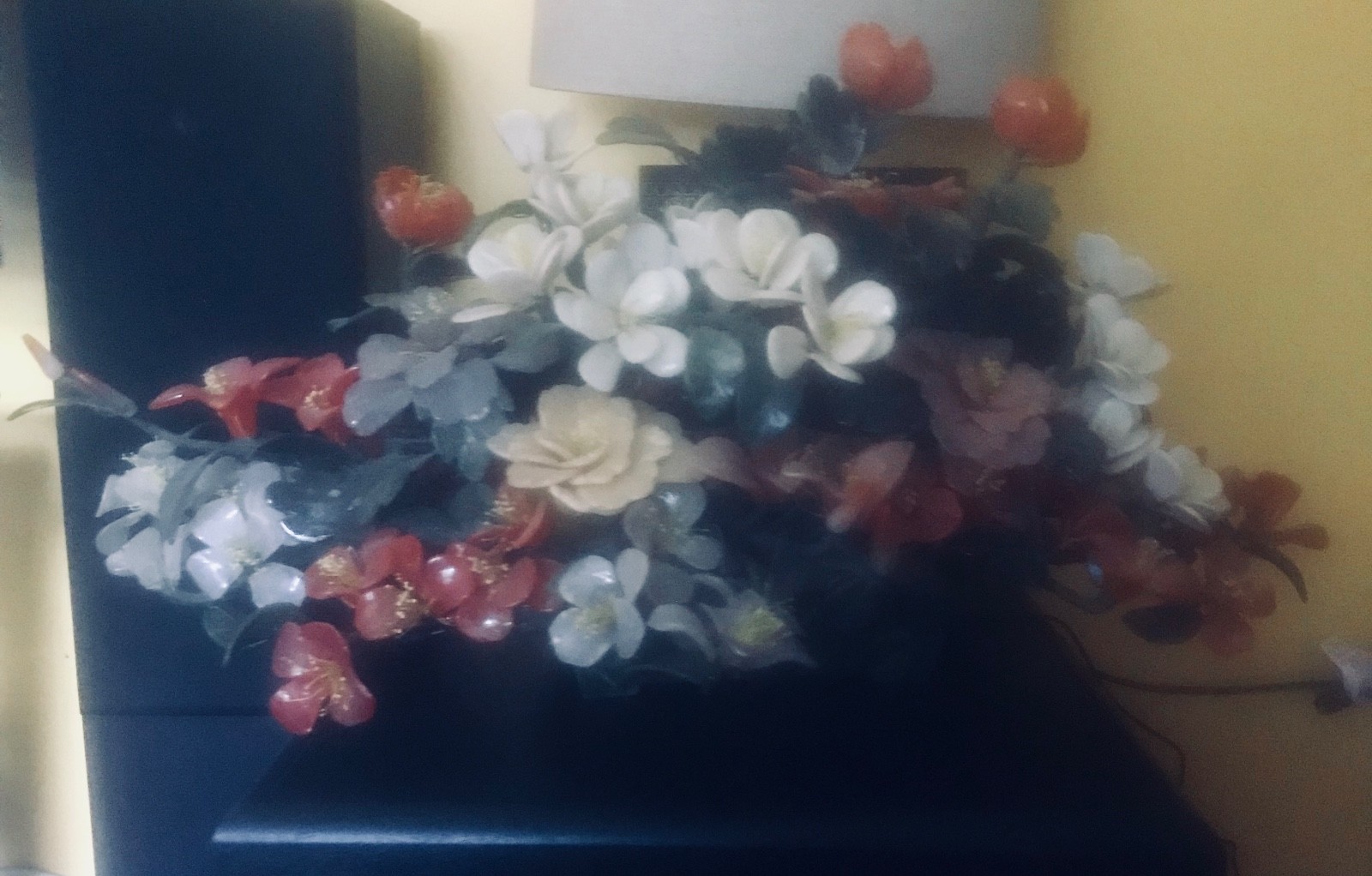Vintage Chinese Bansai Pink / White Flowers-Jade Leaves /Jade Base -20 pounds