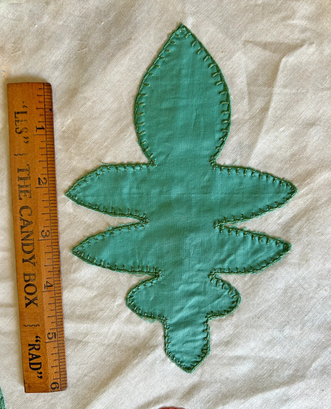 1930’s Quilt Block Square 20×20 Pink Green Floral Applique Unfinished Vintage