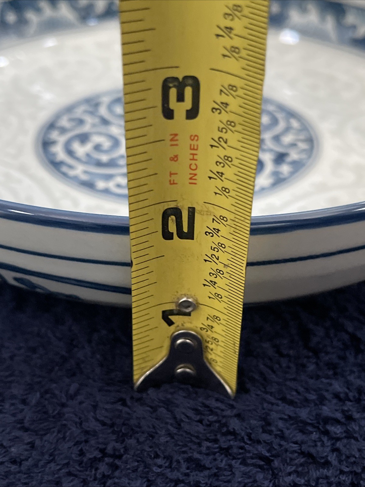 KARAKUSA SEIGAIHA Japan Arabesque Blue Pattern Shallow Bowl, 8.50”