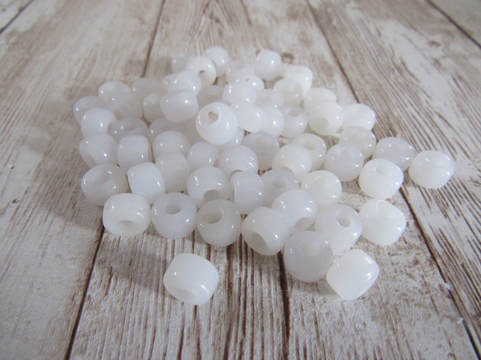 White Translucent Glass Crow Pony Beads Jewelry Craft Bead 100 pcs 9 x 6MM