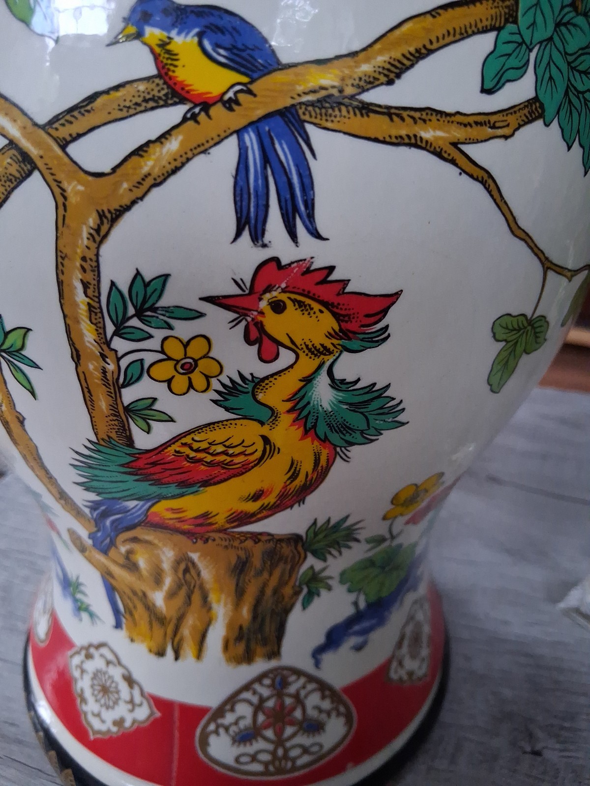 RARE Vintage Chinese Hand-Painted Famille Bird Porcelain Large Lamp