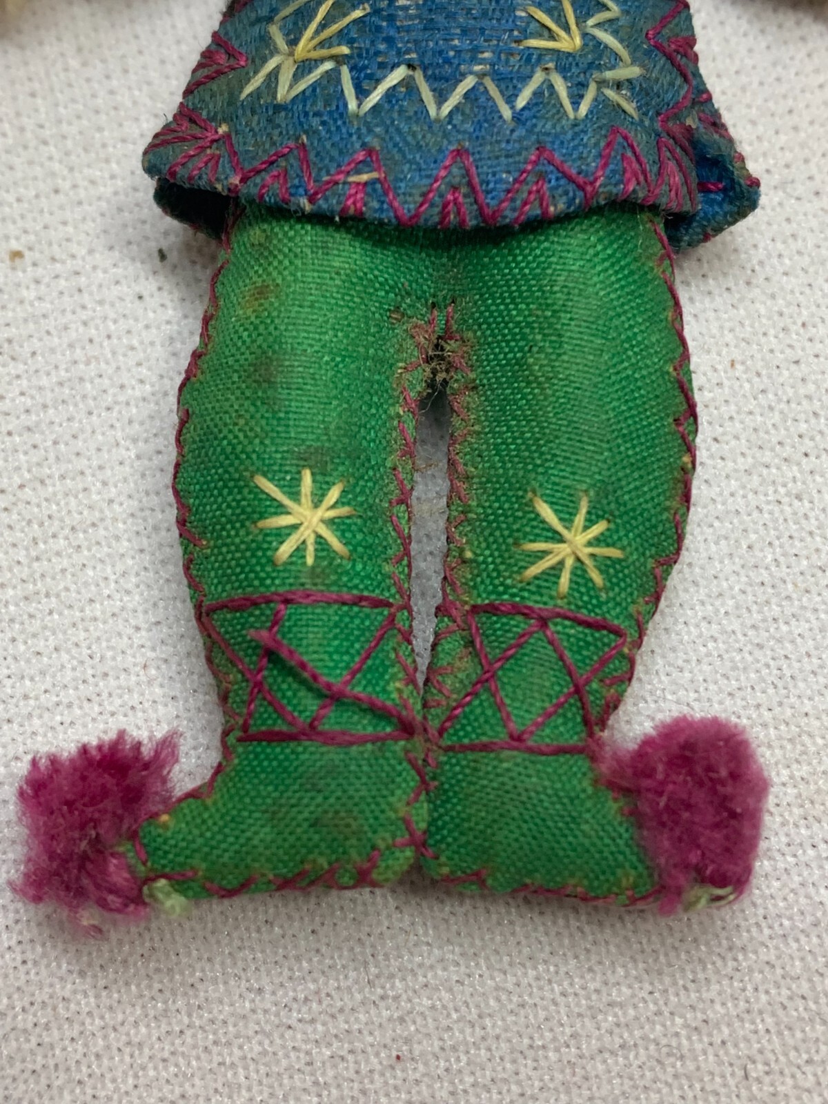 Early 1900’s Miniature Asian handmade cloth hanging ornament Human Figure 3″