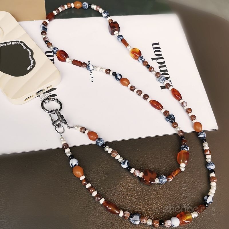 Retro Beaded Phone Chain Long Hanging Strap Universal Phone Accessory