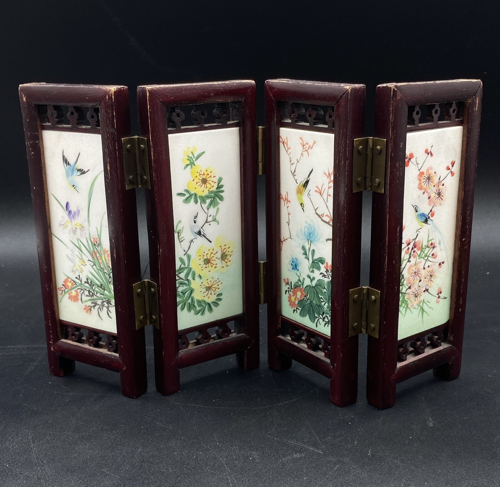 Chinese Table Top 4 Screen Hand Painted Marble Mini Tiles 8.25” x 5”