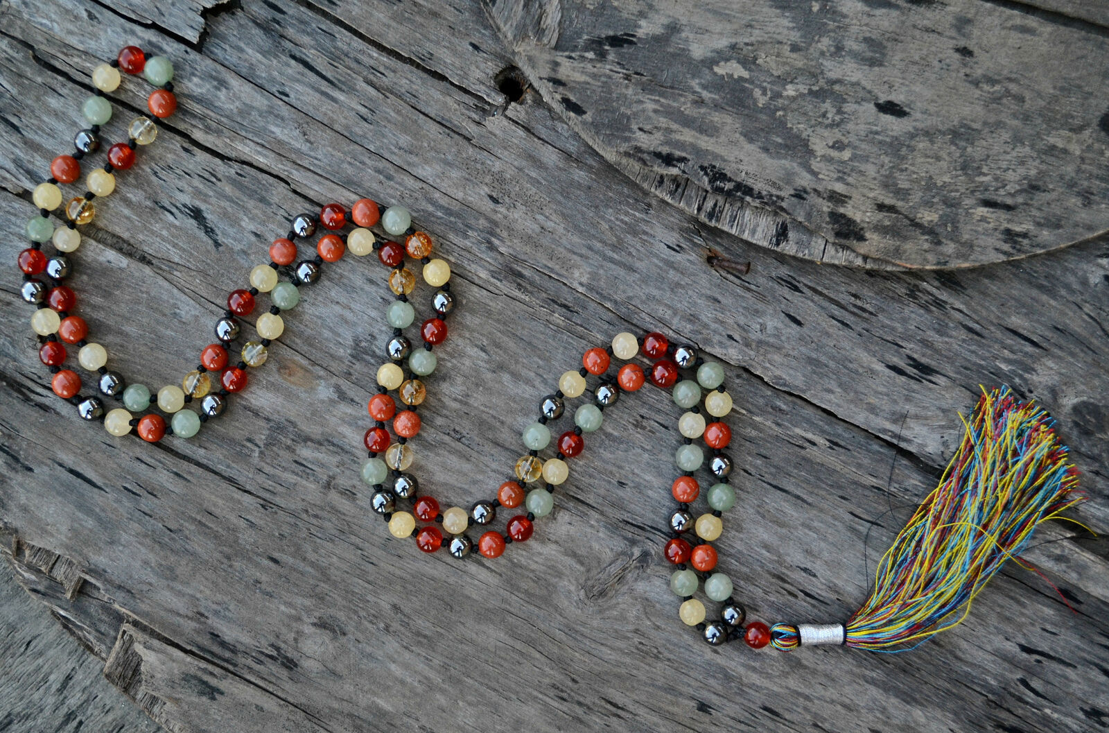 Creative Mala 8MM, Multi-stone Chakra Necklace, 108 Mala Beads, Knotted Mala,